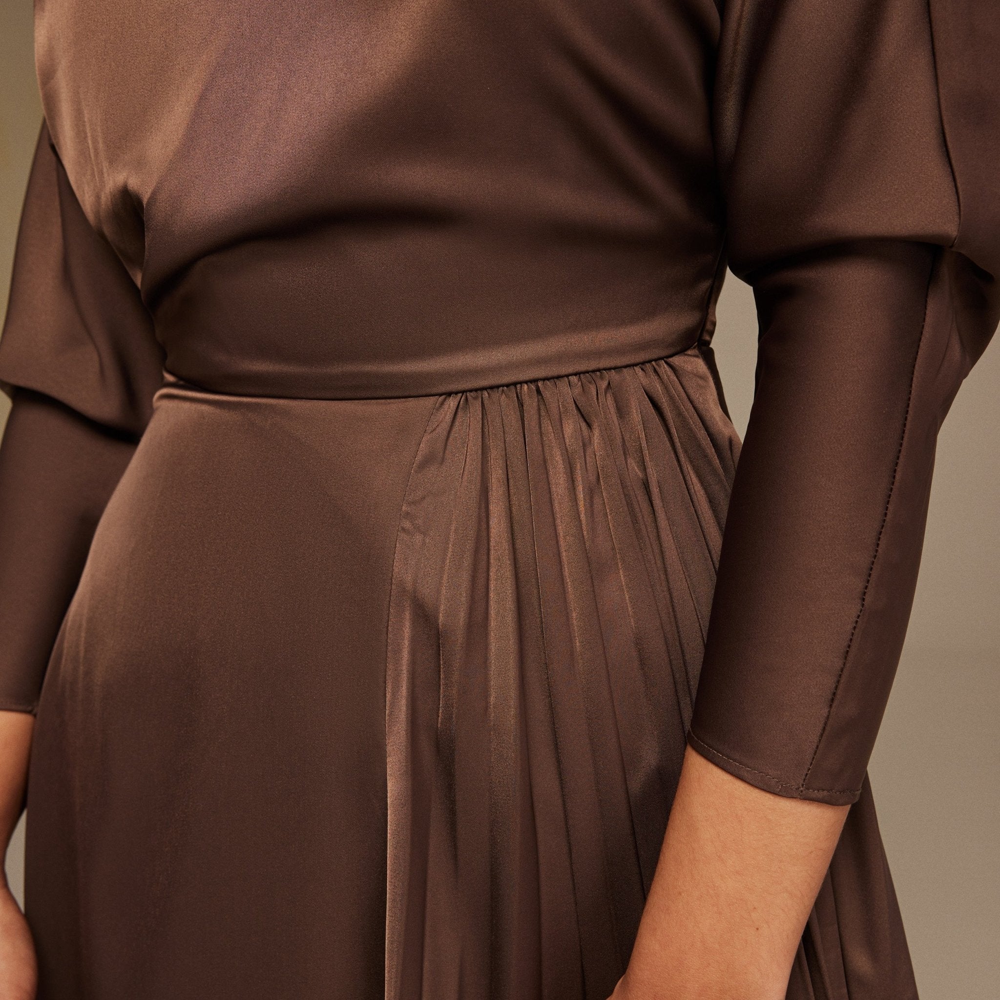Brown Long Sleeve Midi Dress With Scarf - Image 3