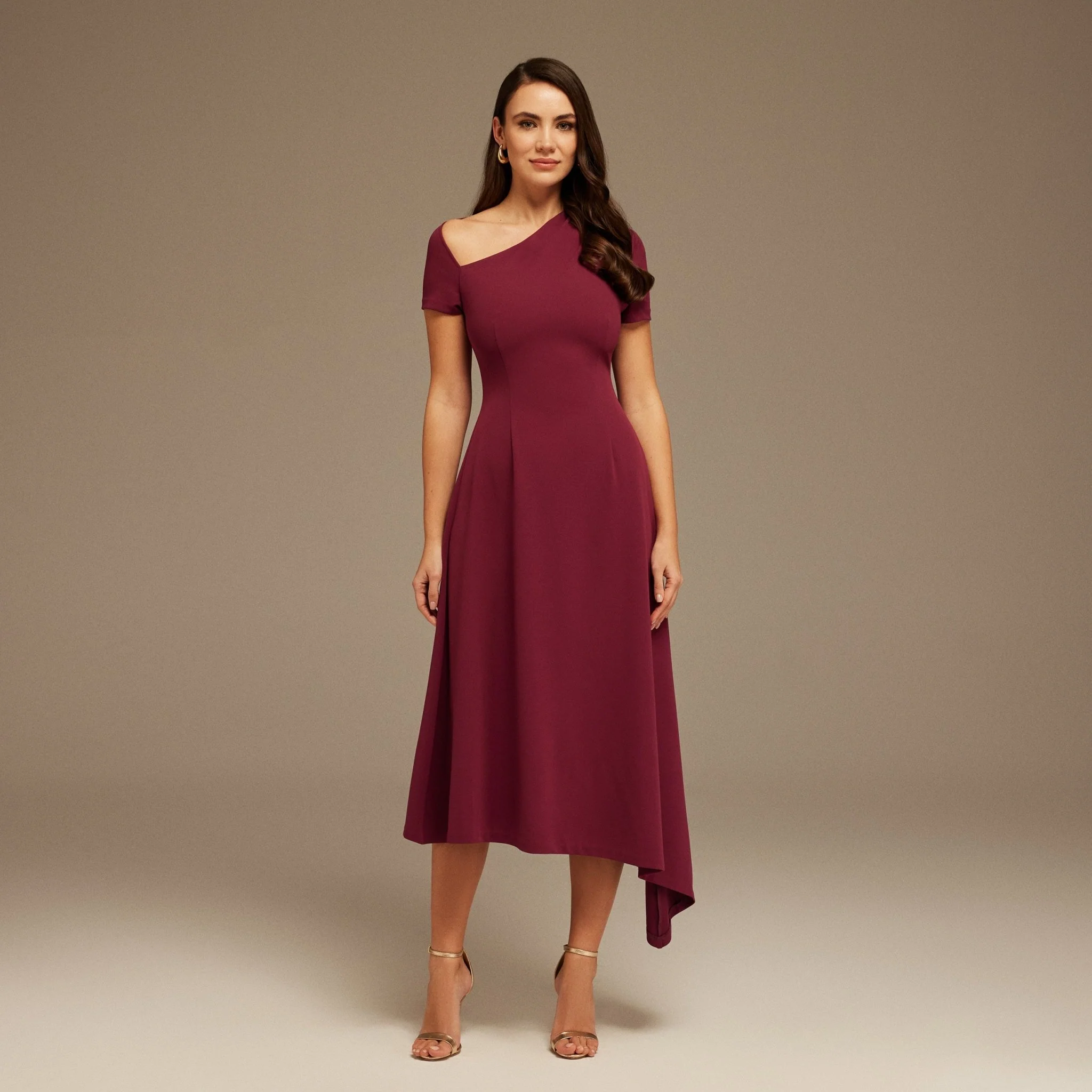 Plum one-shoulder asymmetric Midi Dress - Image 2