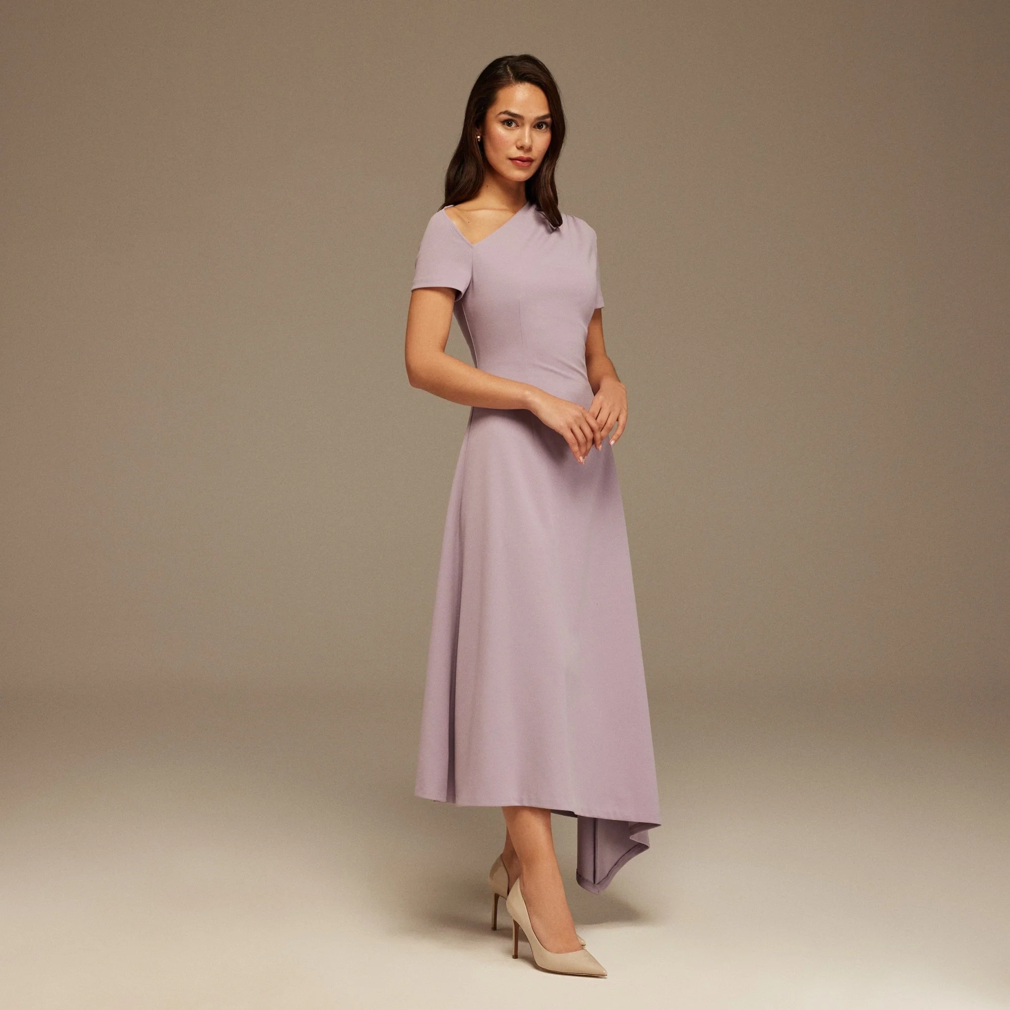 Lilac one-shoulder asymmetric Midi Dress - Image 2