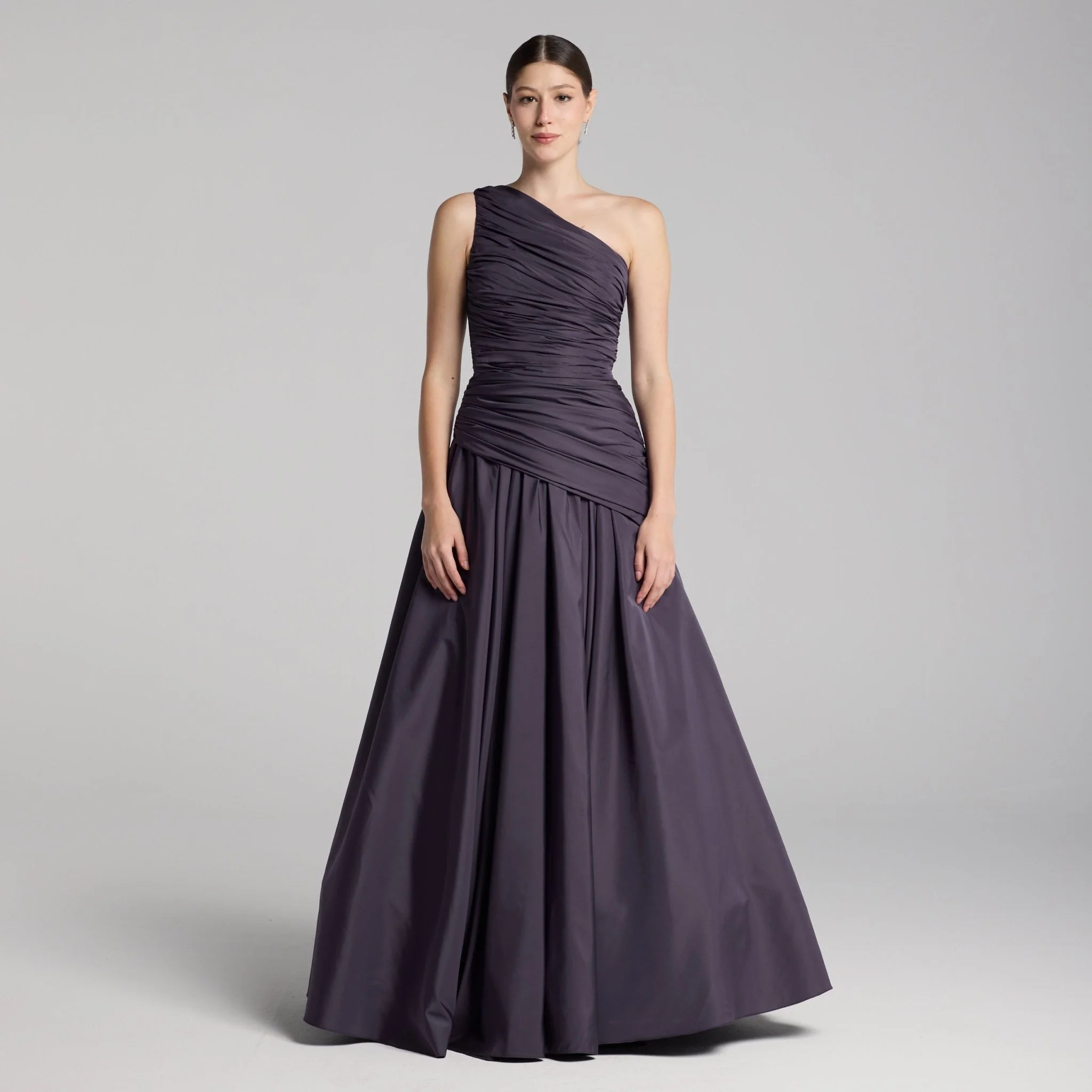 Plum One Shoulder Ruched Gown
