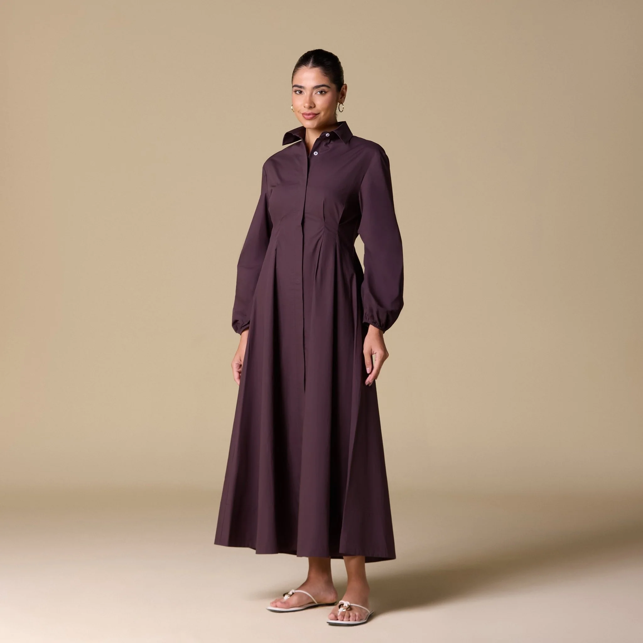 Poplin Pleated Maxi Shirt Dress with Hidden Buttons - Image 6