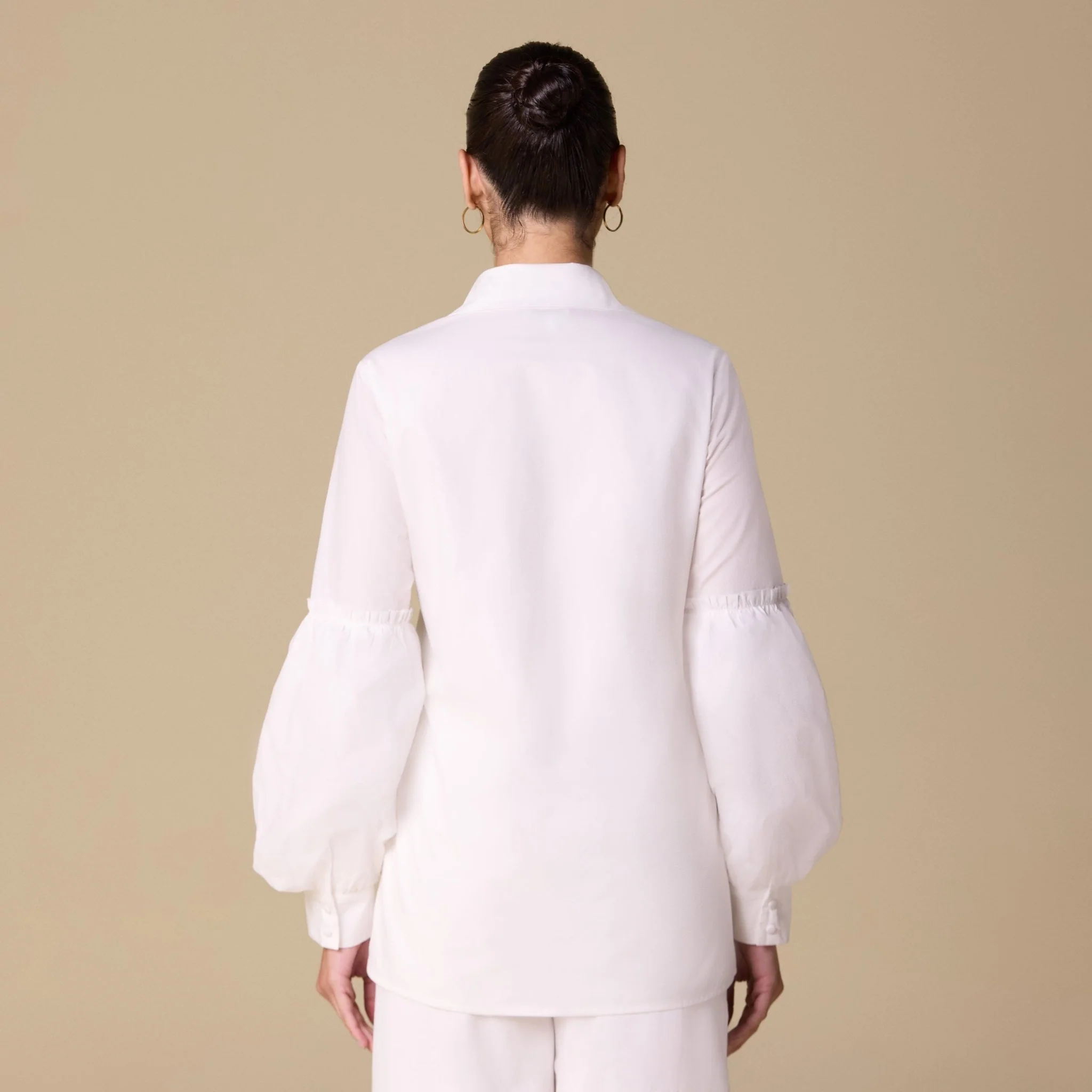 White Poplin Puff Sleeve Shirt with Fabric Buttons - Image 2