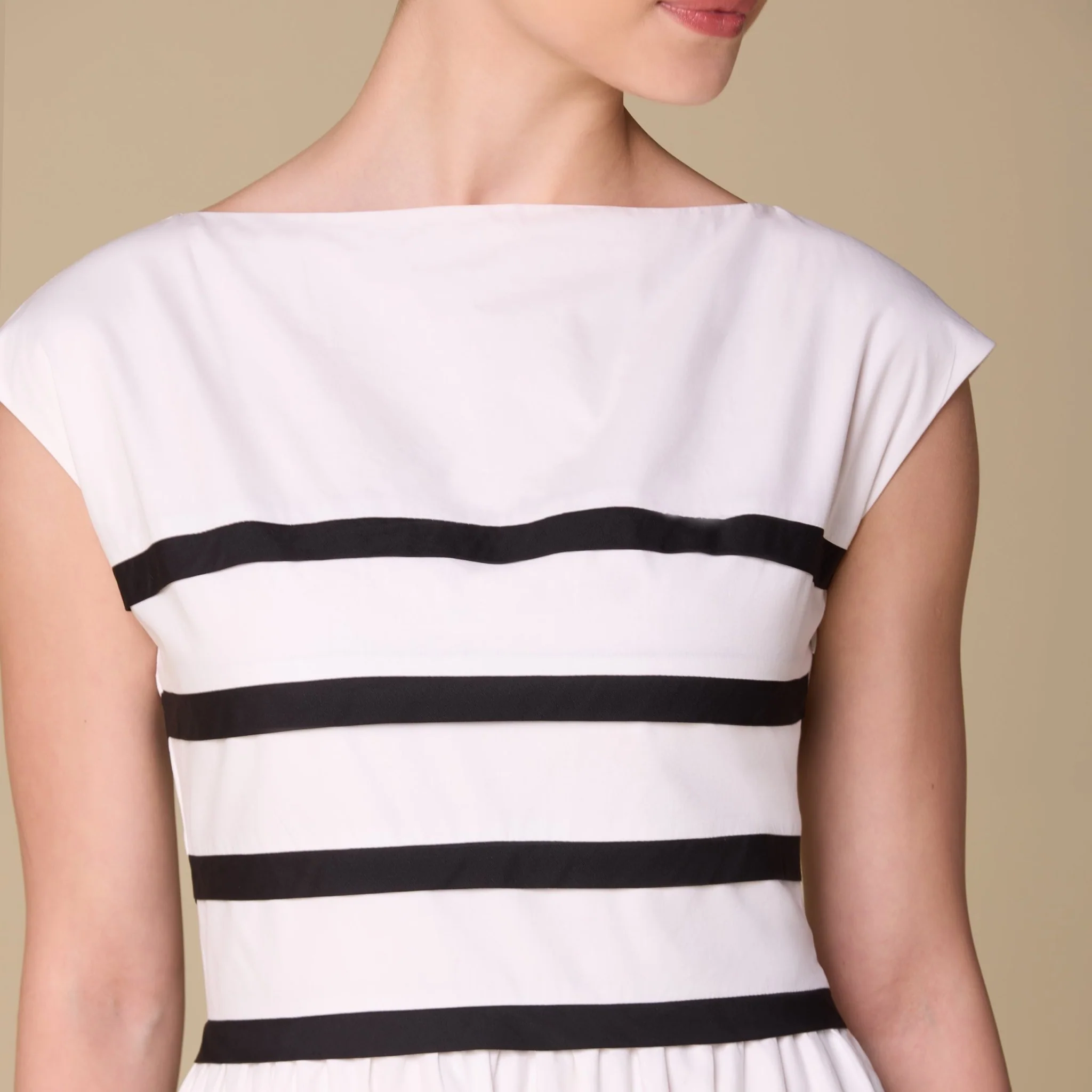 White Poplin Striped Flared A Line Midi Dress - Image 3