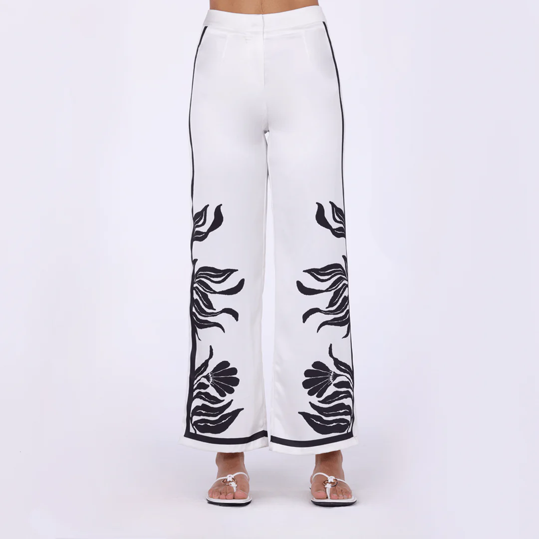 Printed Satin Straight Pants