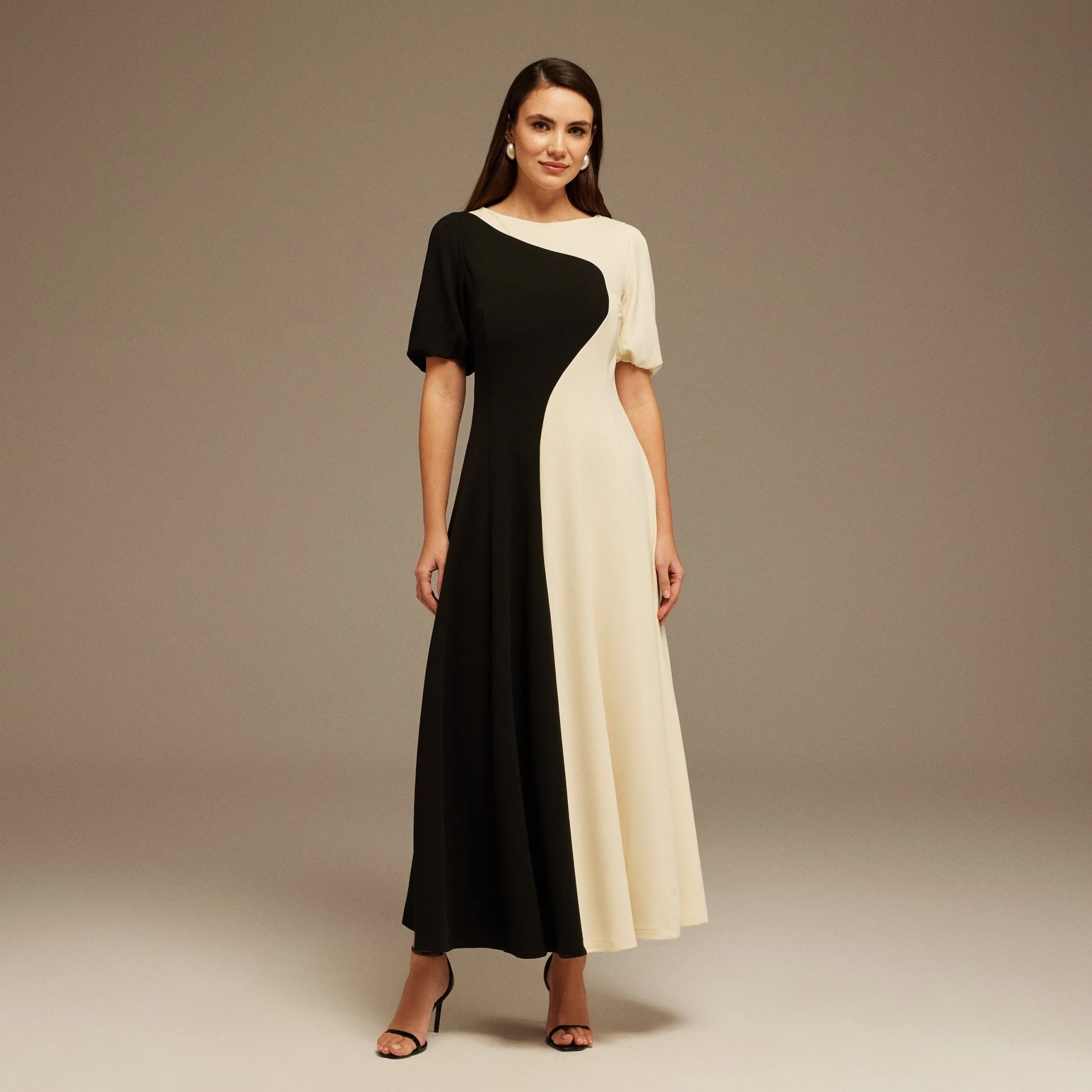 Puff Sleeve long crepe dress
