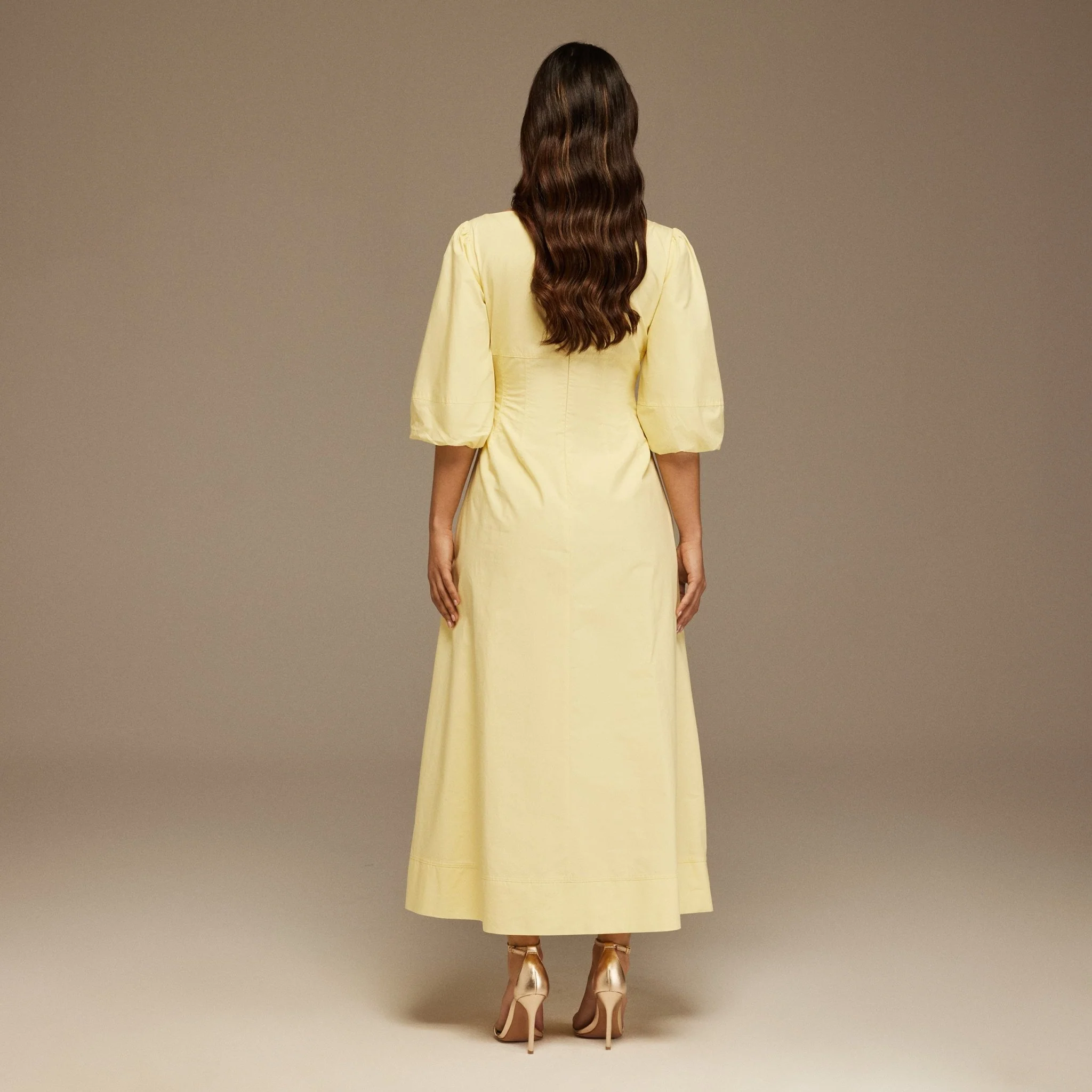 Yellow Puffed Sleeve Aline Poplin Dress - Image 4