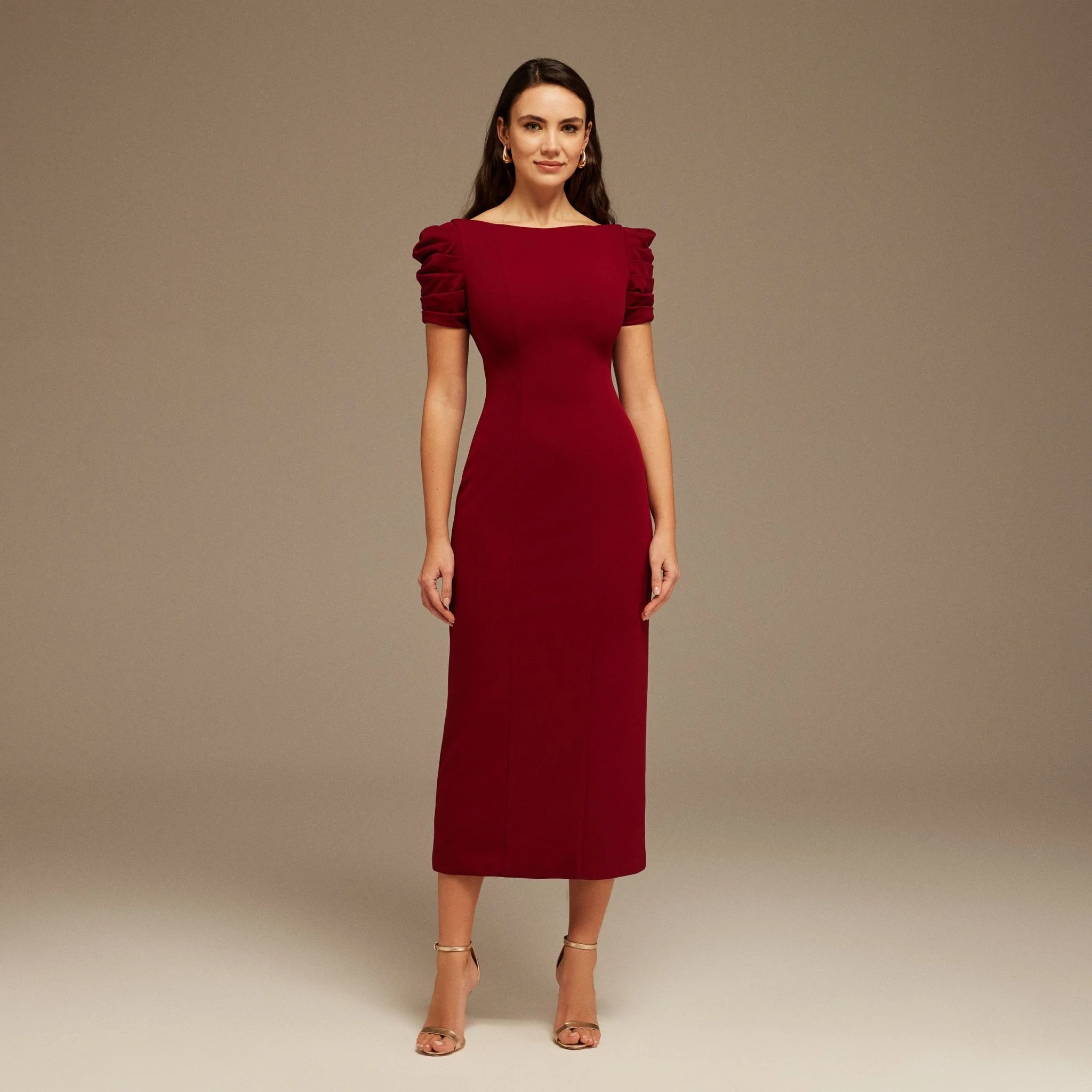 Puffy Short Sleeves Midi Dress