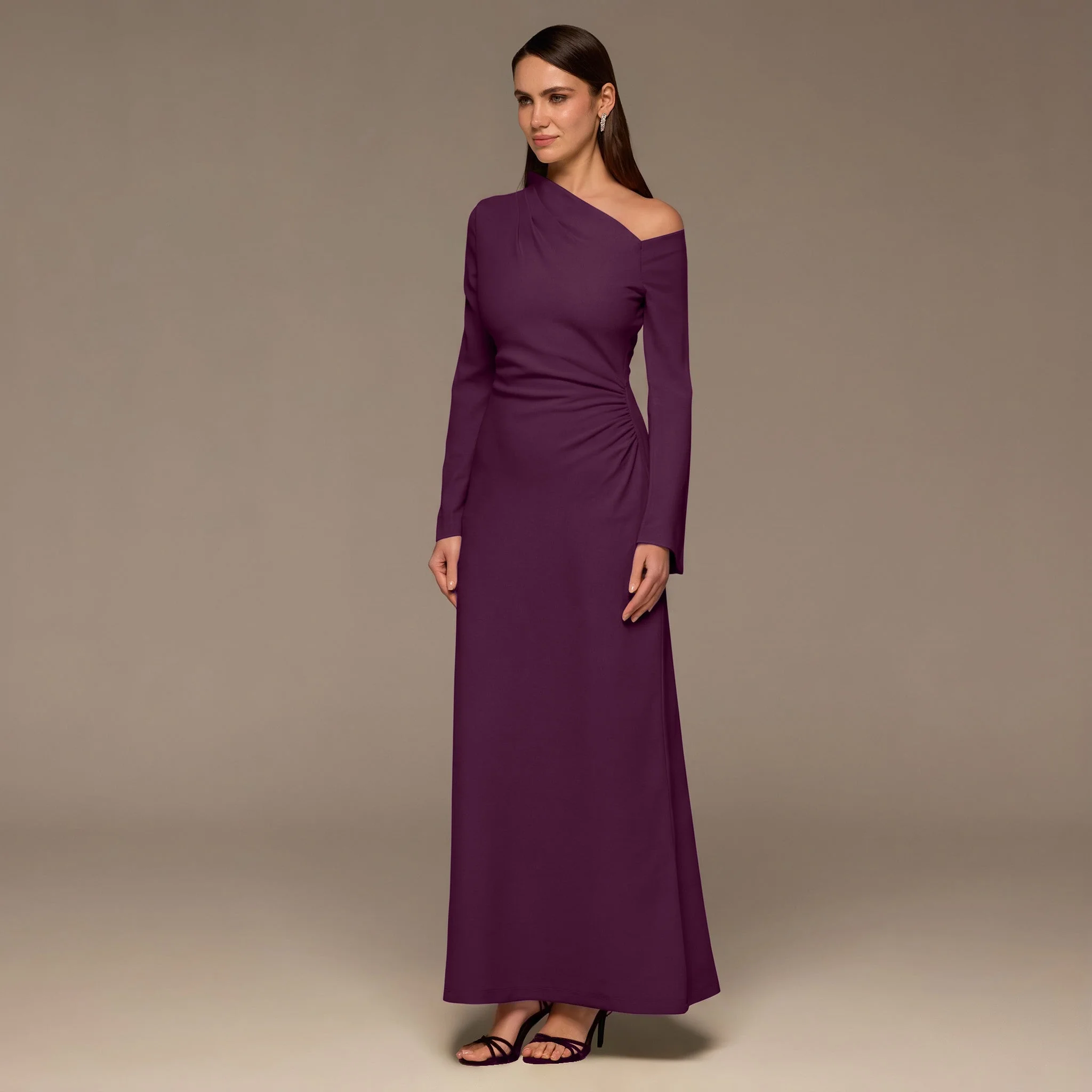 Plum Bare shoulder Crepe Maxi Dress - Image 2