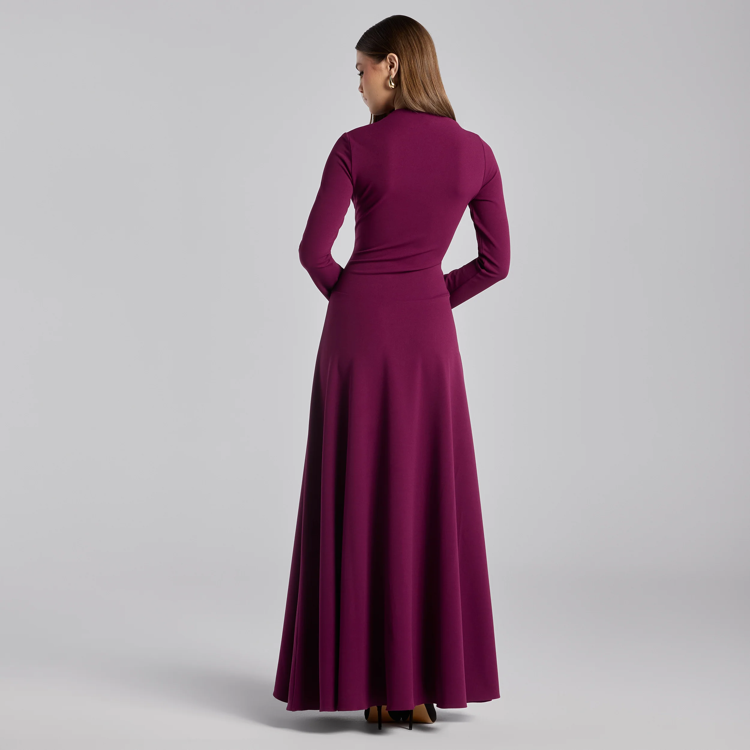 Purple Crepe Asymmetric Dress - Image 4