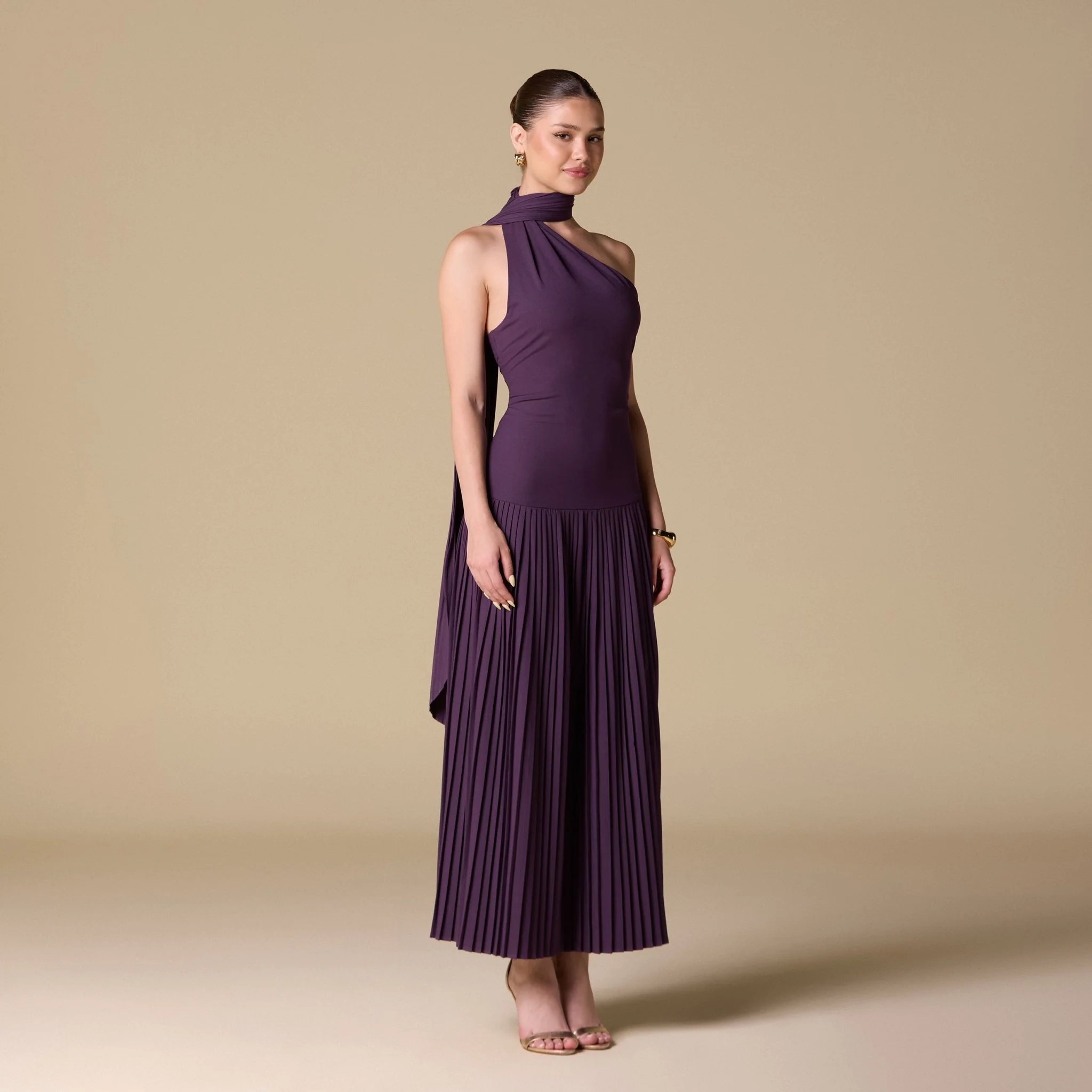 Crepe Pleated Scarf Maxi Dress - Image 2