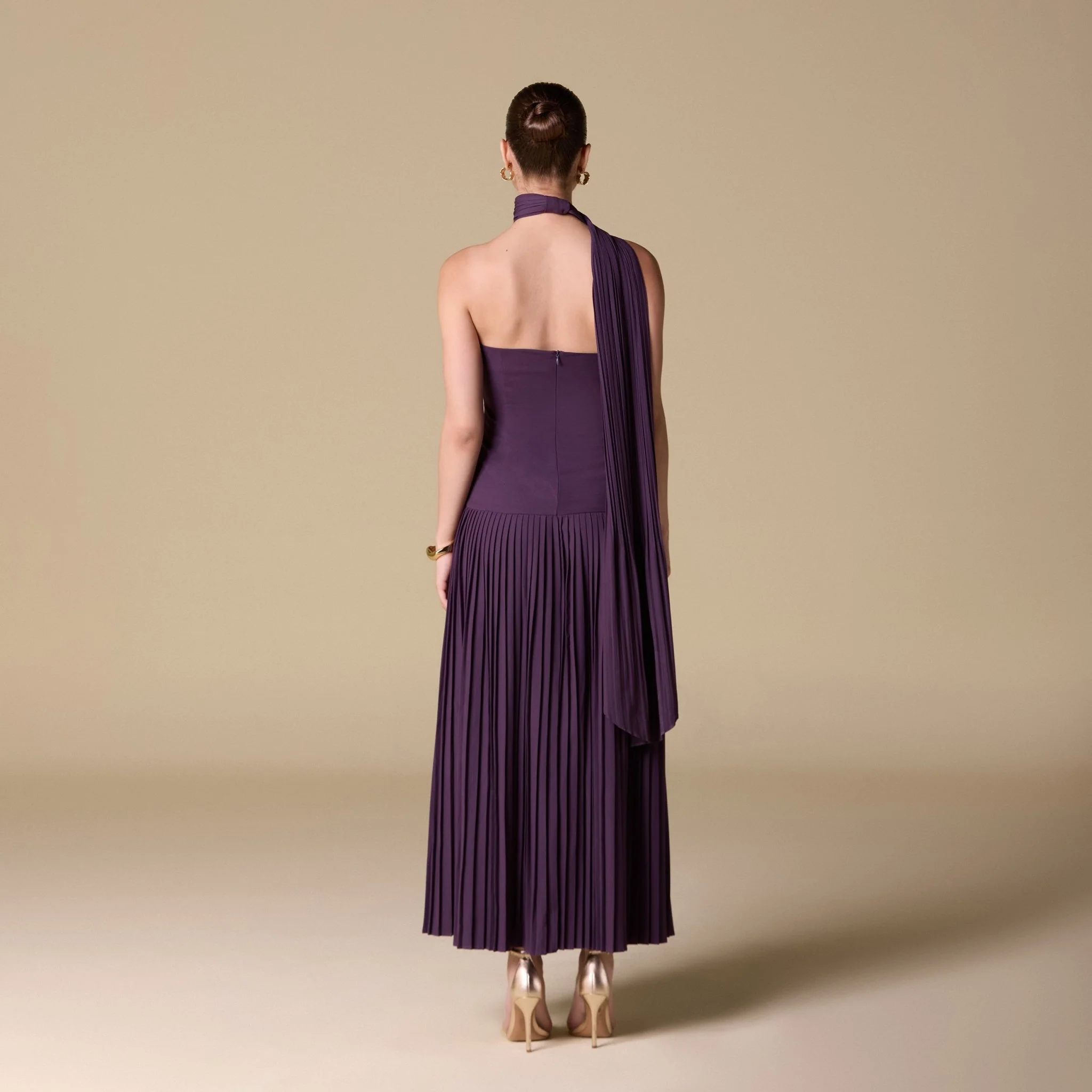 Crepe Pleated Scarf Maxi Dress - Image 4