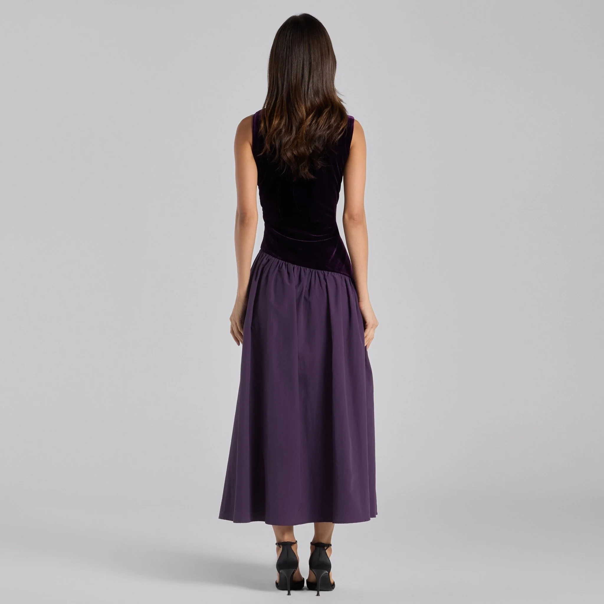 Purple Draped Velvet Midi Dress - Image 4