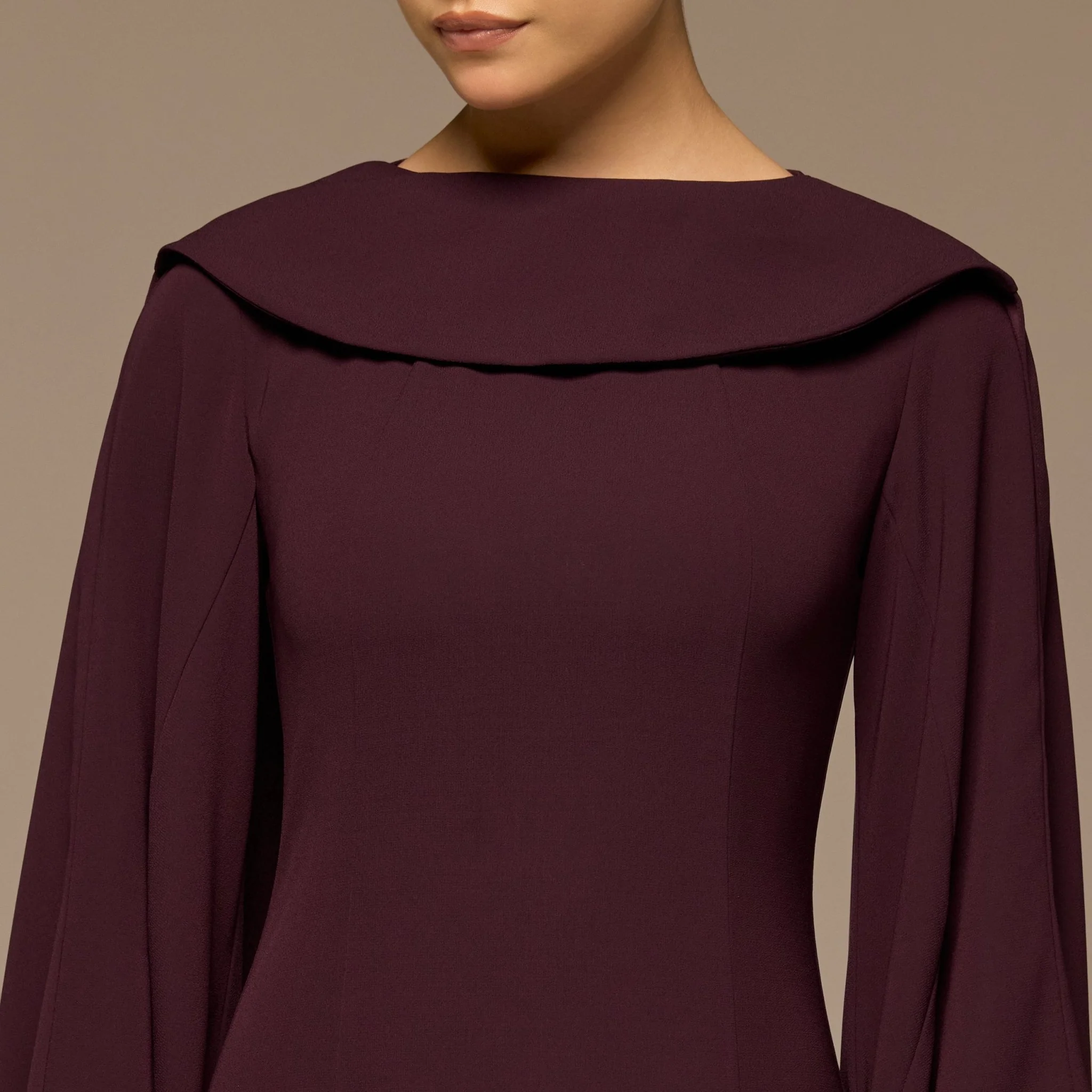 Purple Crepe Folded Collar Cape Dress - Image 3