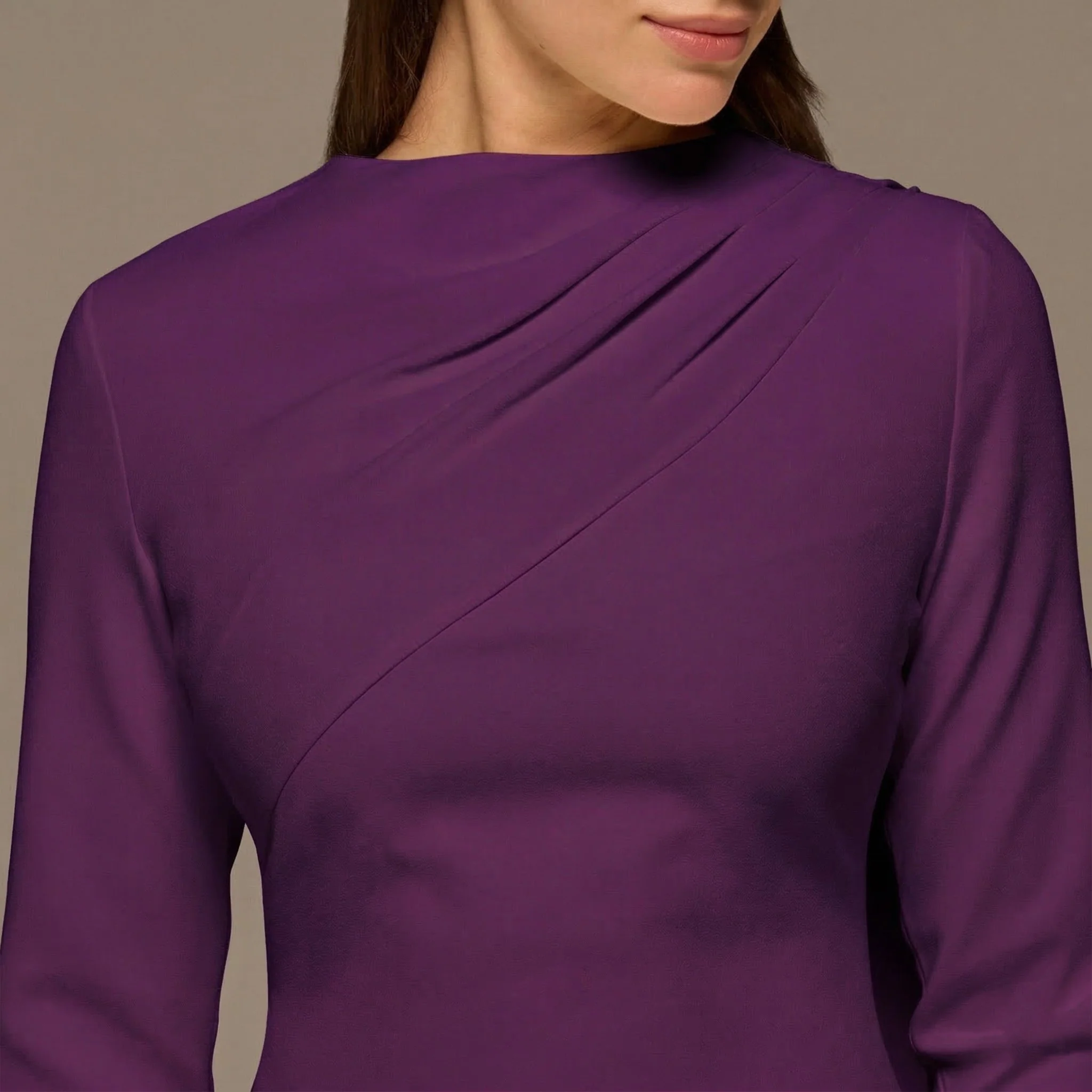 Purple Crepe Draped Dress with Scarf - Image 2