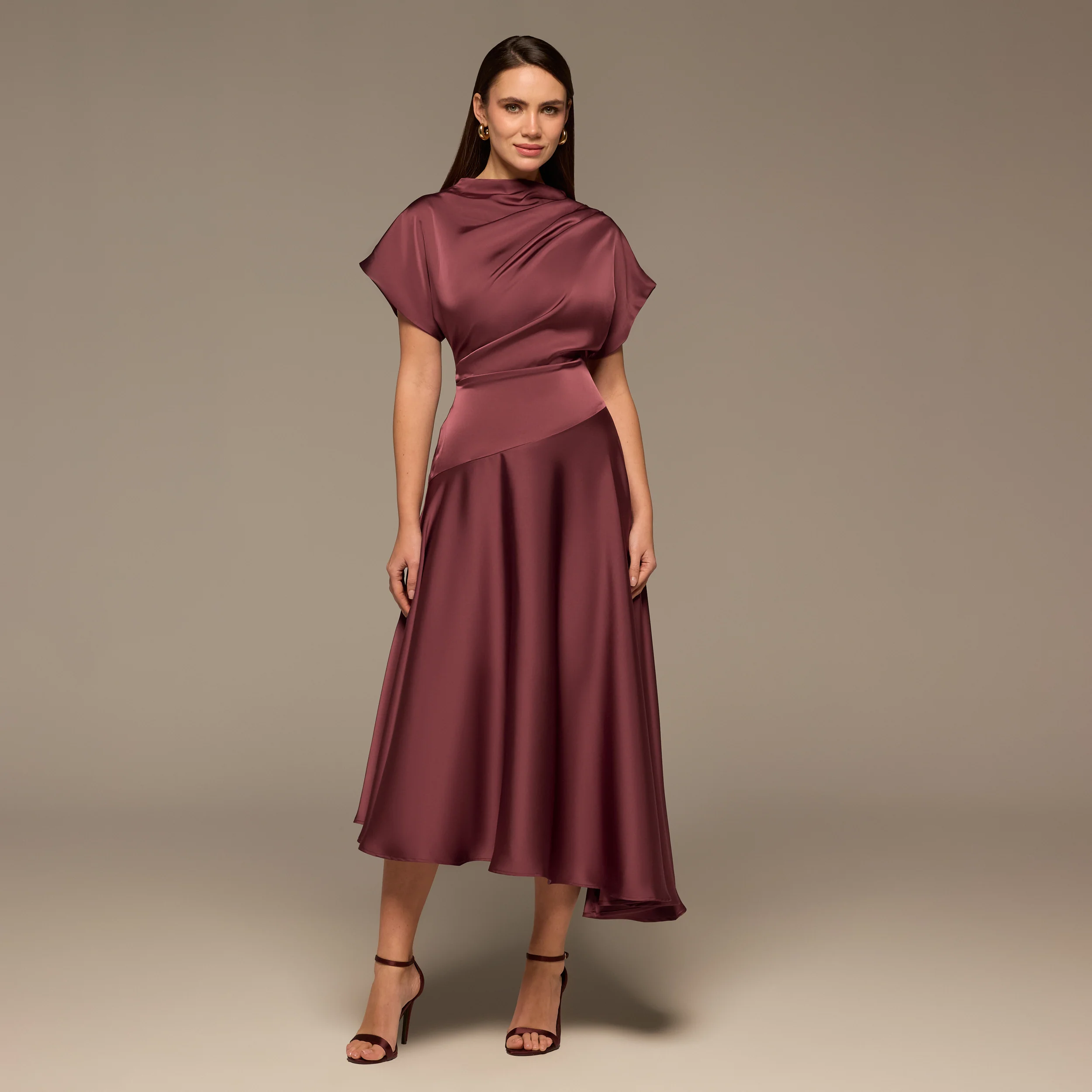 Short Sleeve Asymmetric Satin Dress