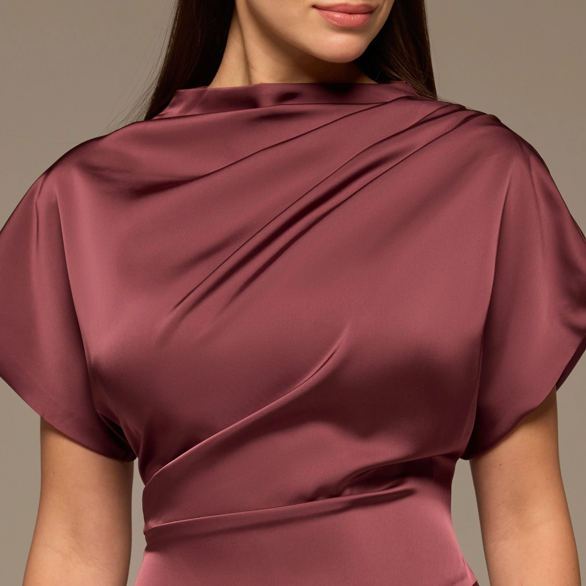 Short Sleeve Asymmetric Satin Dress - Image 3