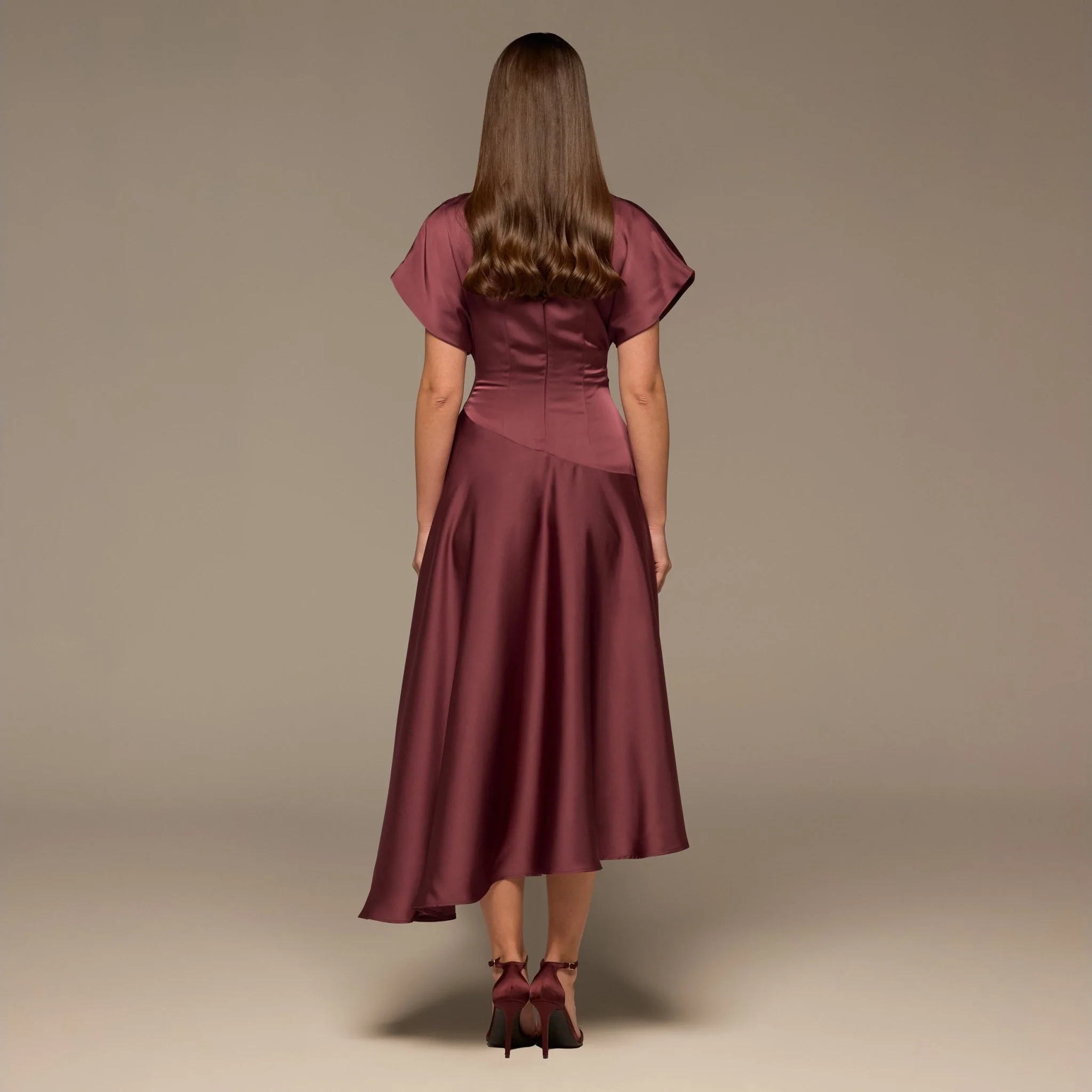 Short Sleeve Asymmetric Satin Dress - Image 4