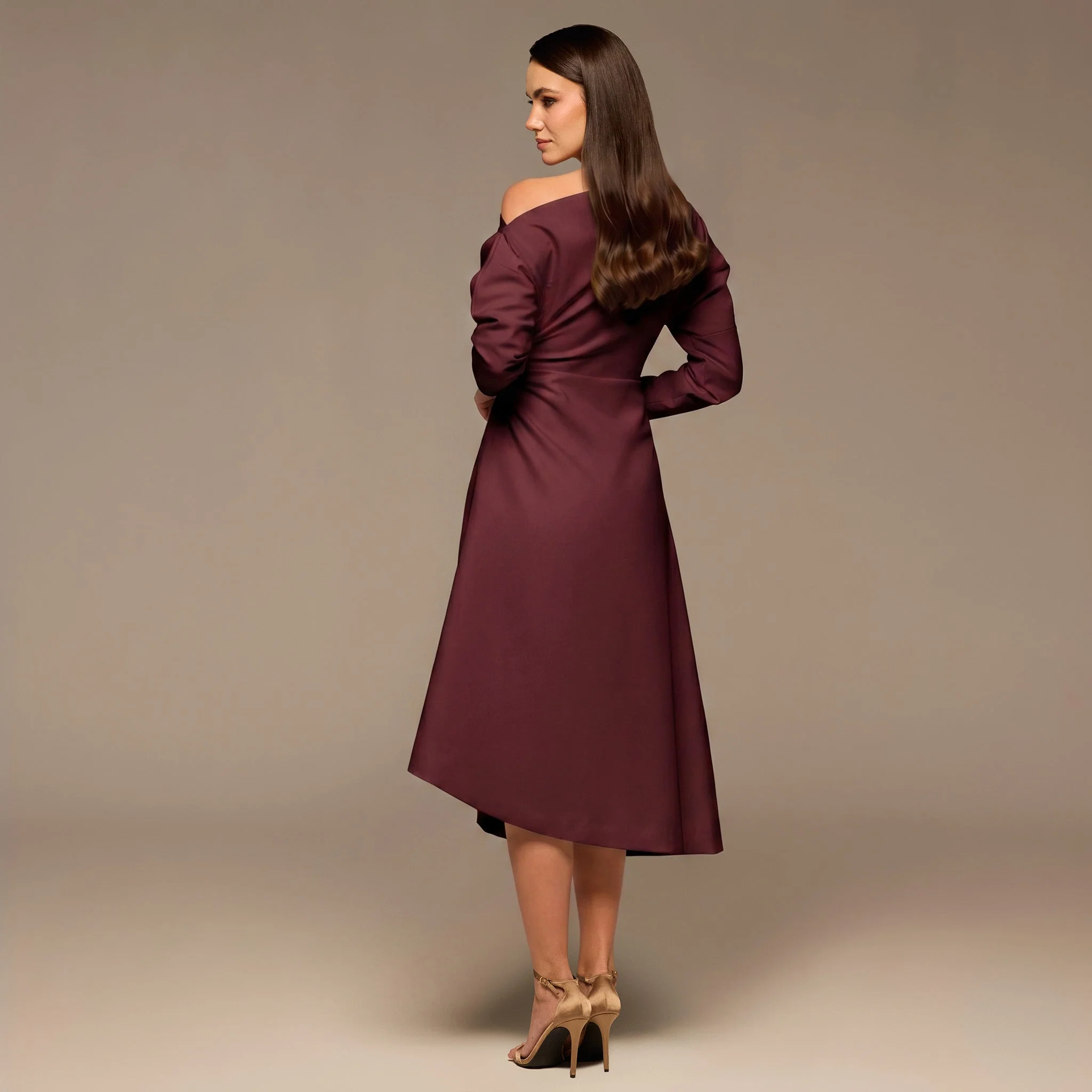 Burgundy Asymmetric Off Shoulder Maxi Dress - Image 4