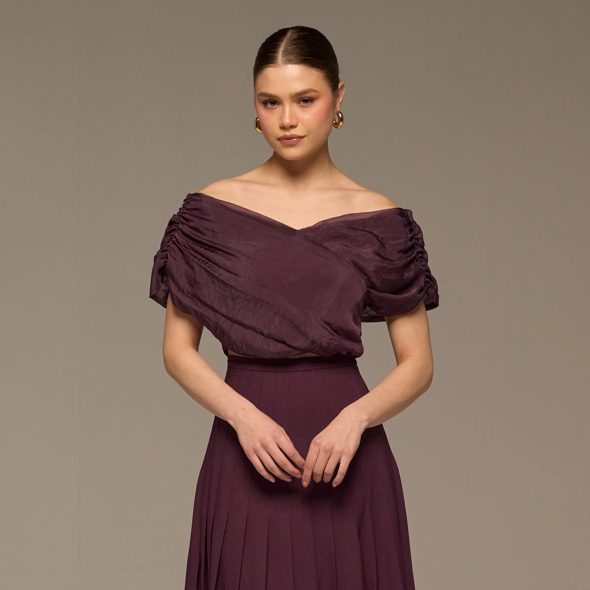 Purple Off Shoulder Organza Blouse