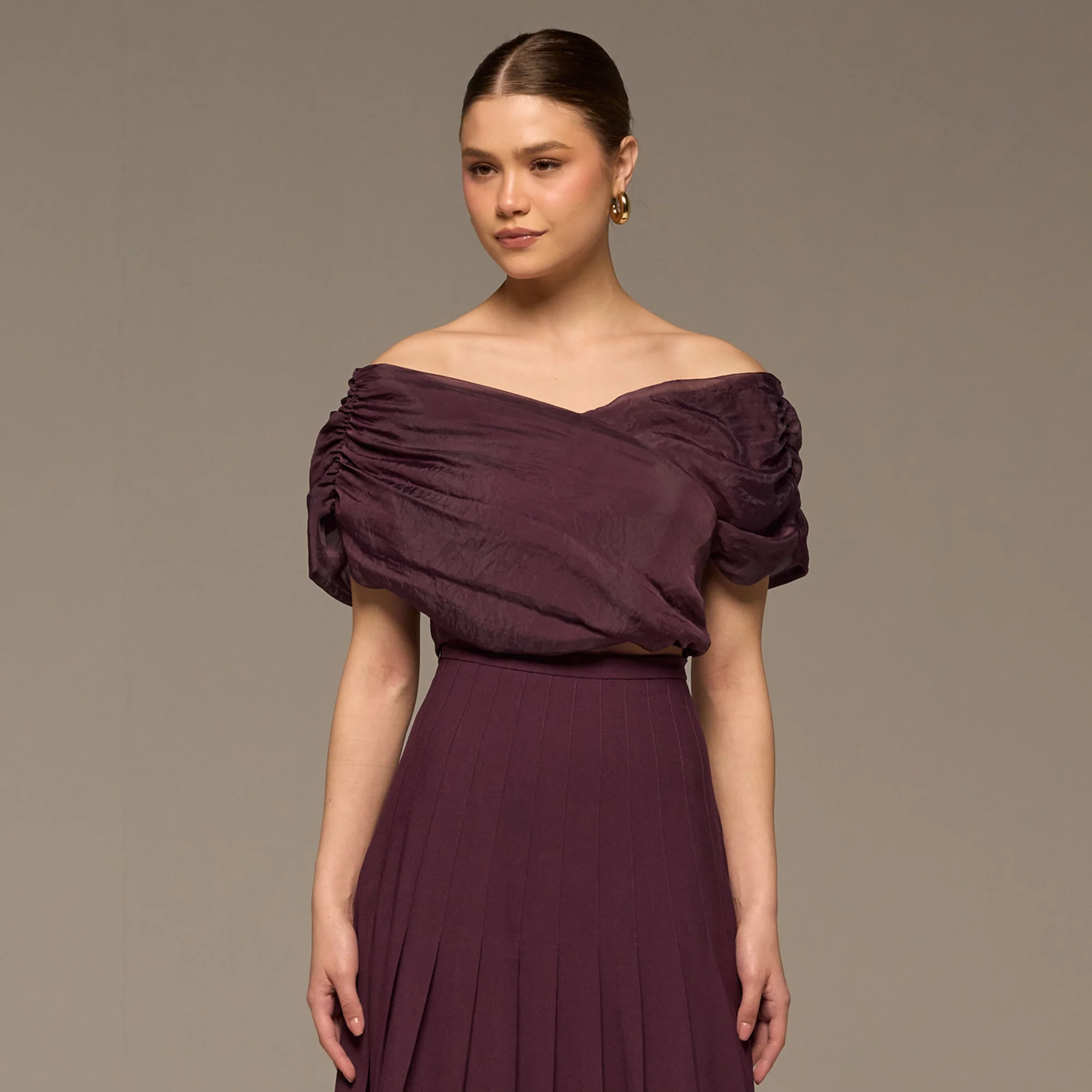 Purple Off Shoulder Organza Blouse - Image 3