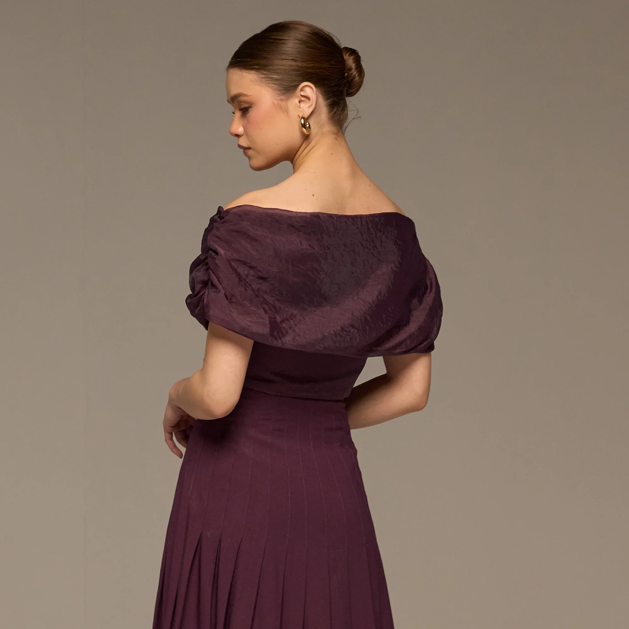 Purple Off Shoulder Organza Blouse - Image 7