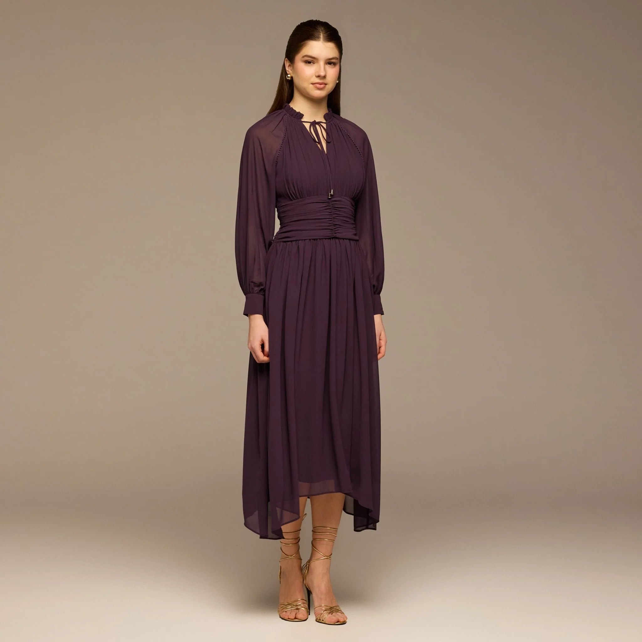 Purple Gathered Waist Chiffon Maxi Dress - Image 2