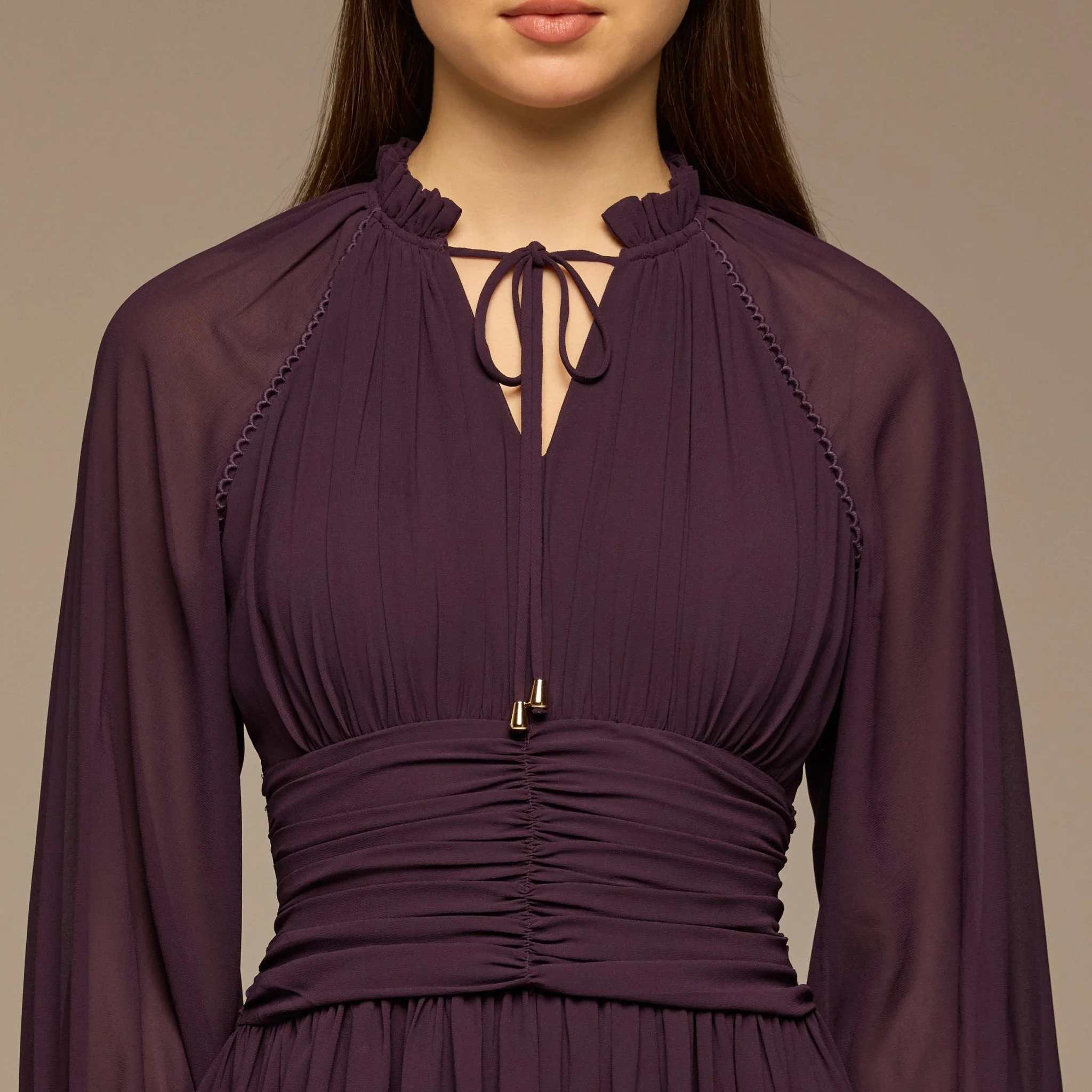 Purple Gathered Waist Chiffon Maxi Dress - Image 4