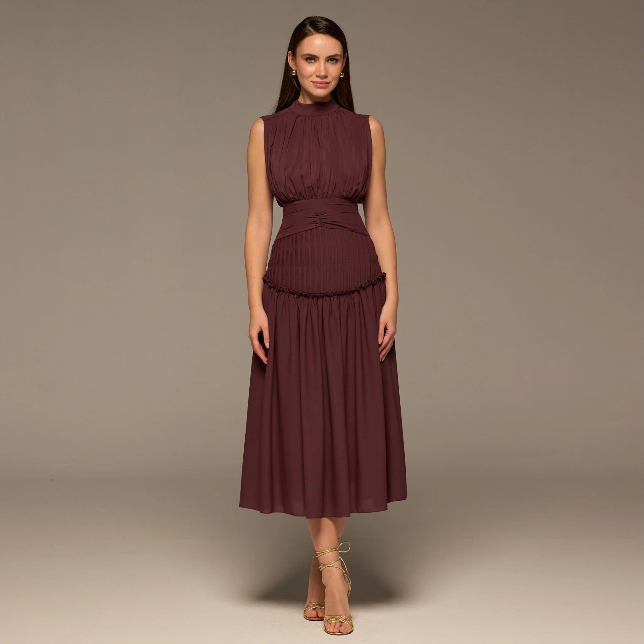 Purple Chiffon Midi Dress