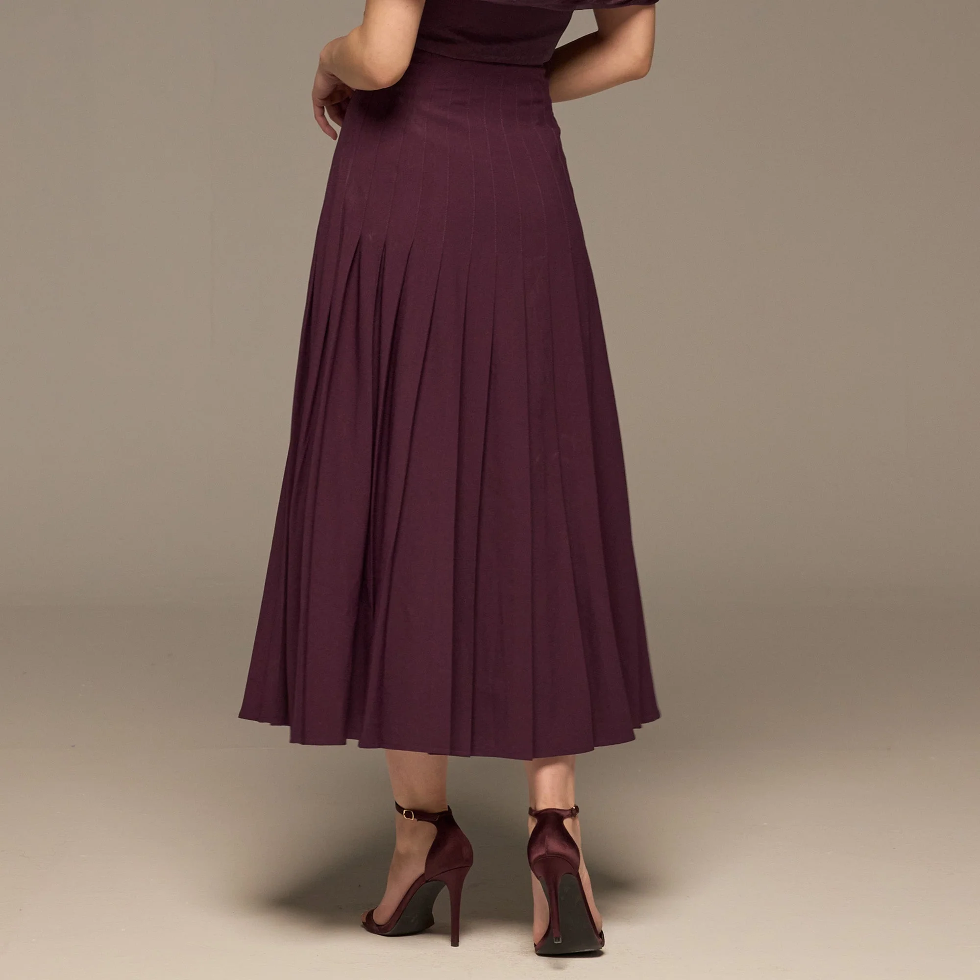 Purple Pleated A Line Crepe Skirt - Image 7