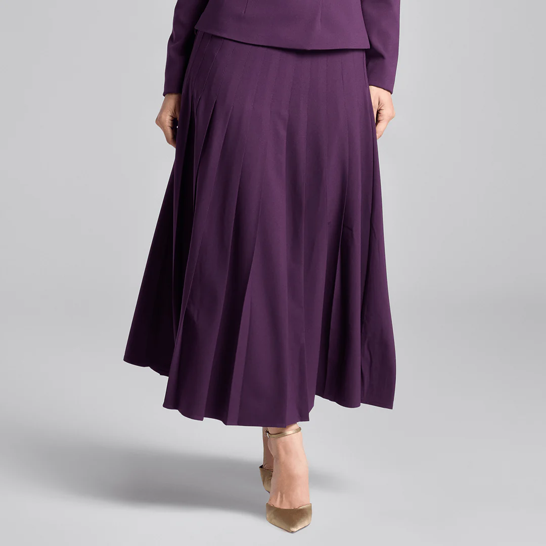 Purple Pleated Crepe Maxi Skirt