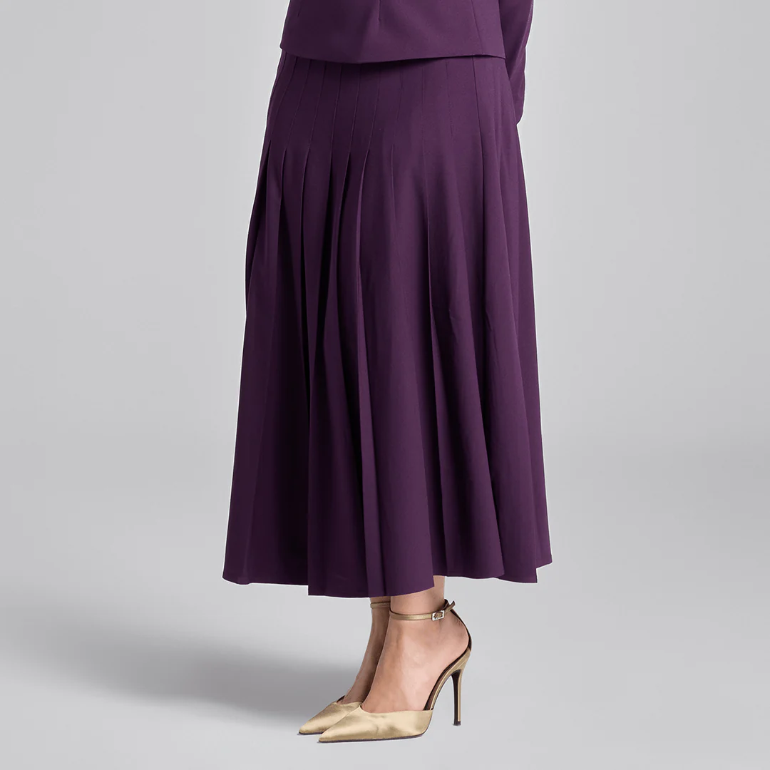 Purple Pleated Crepe Maxi Skirt - Image 3