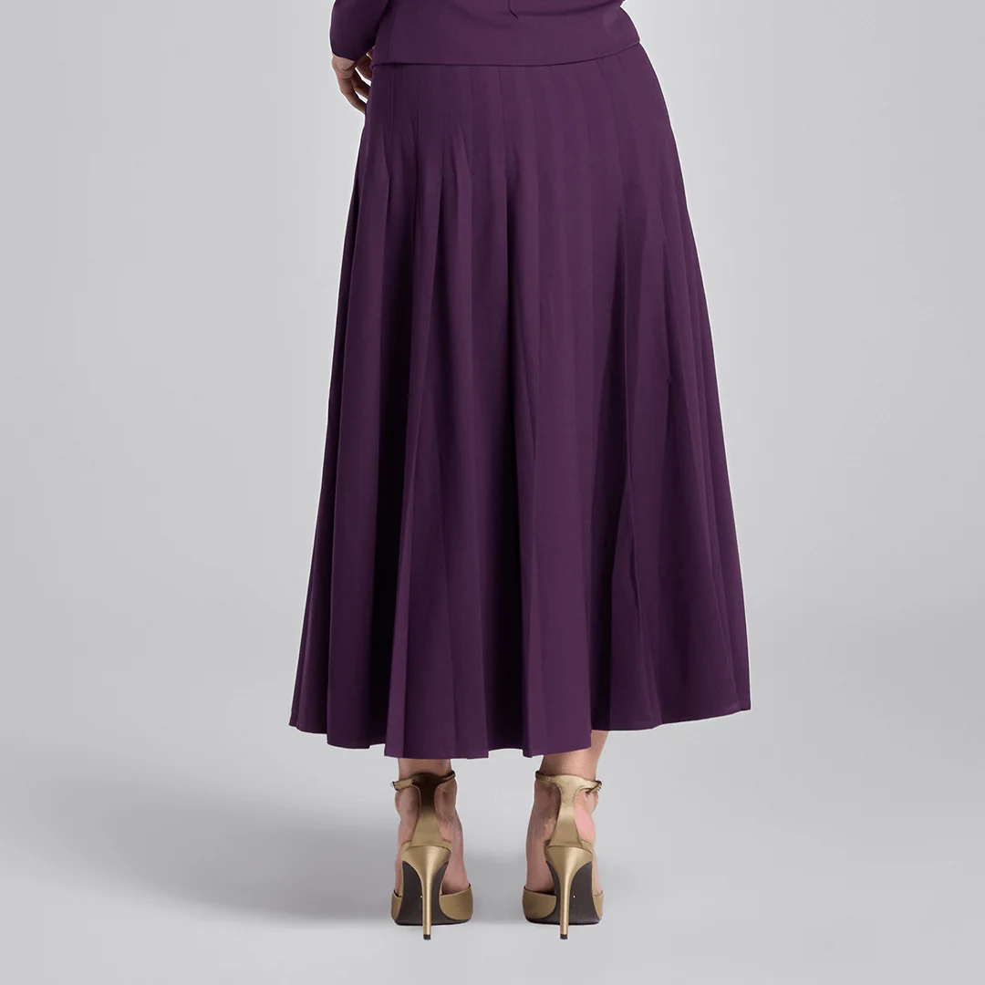 Purple Pleated Crepe Maxi Skirt - Image 5
