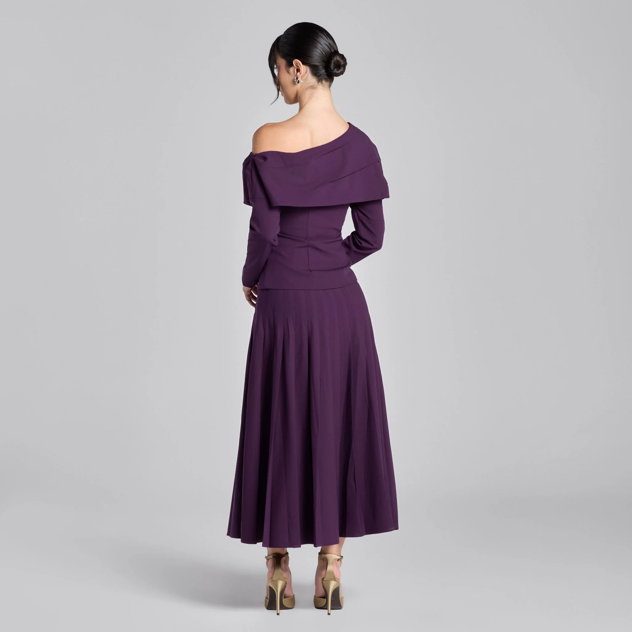 Purple Pleated Crepe Maxi Skirt - Image 6
