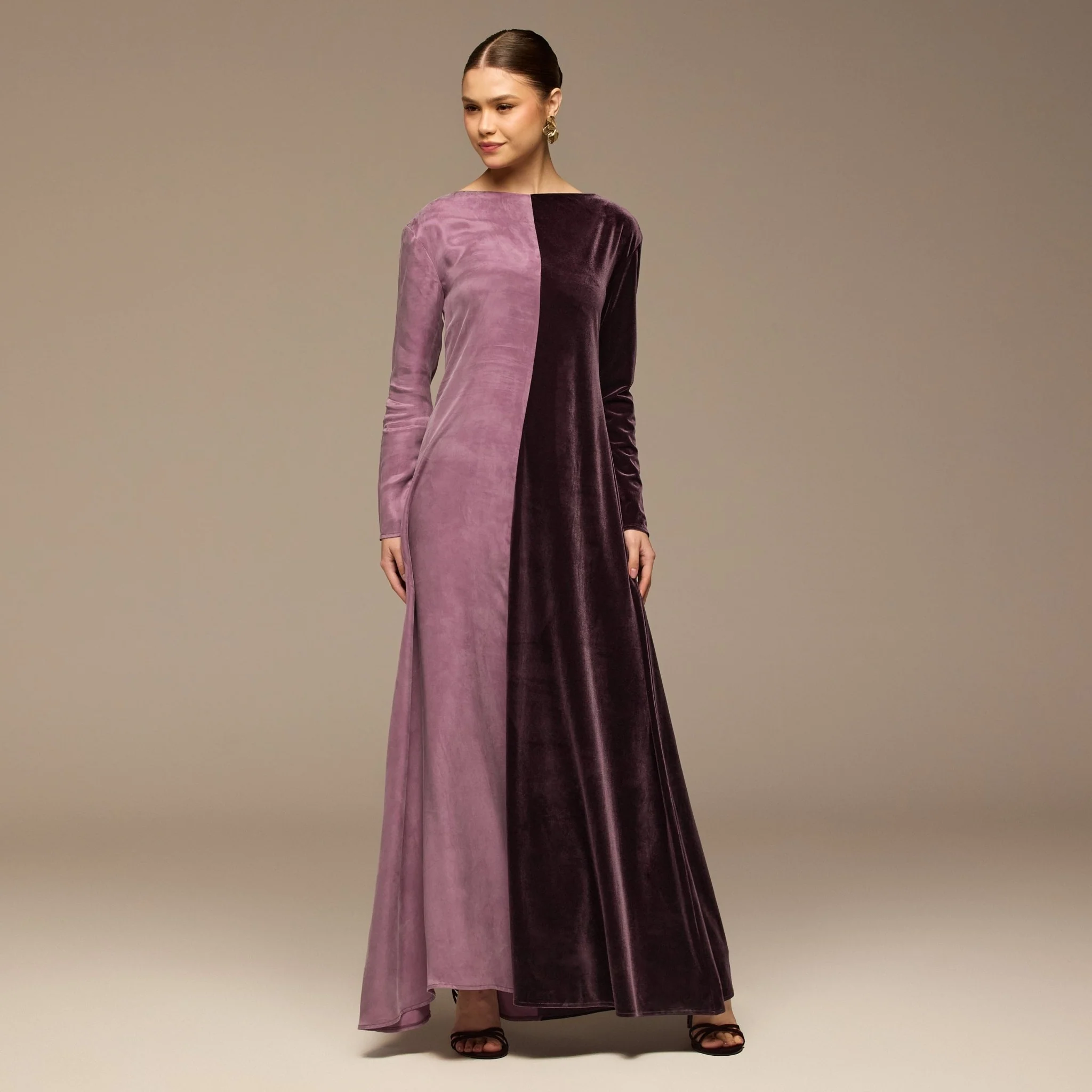 Purple Two Tone Velvet-Cupro Maxi kaftan
