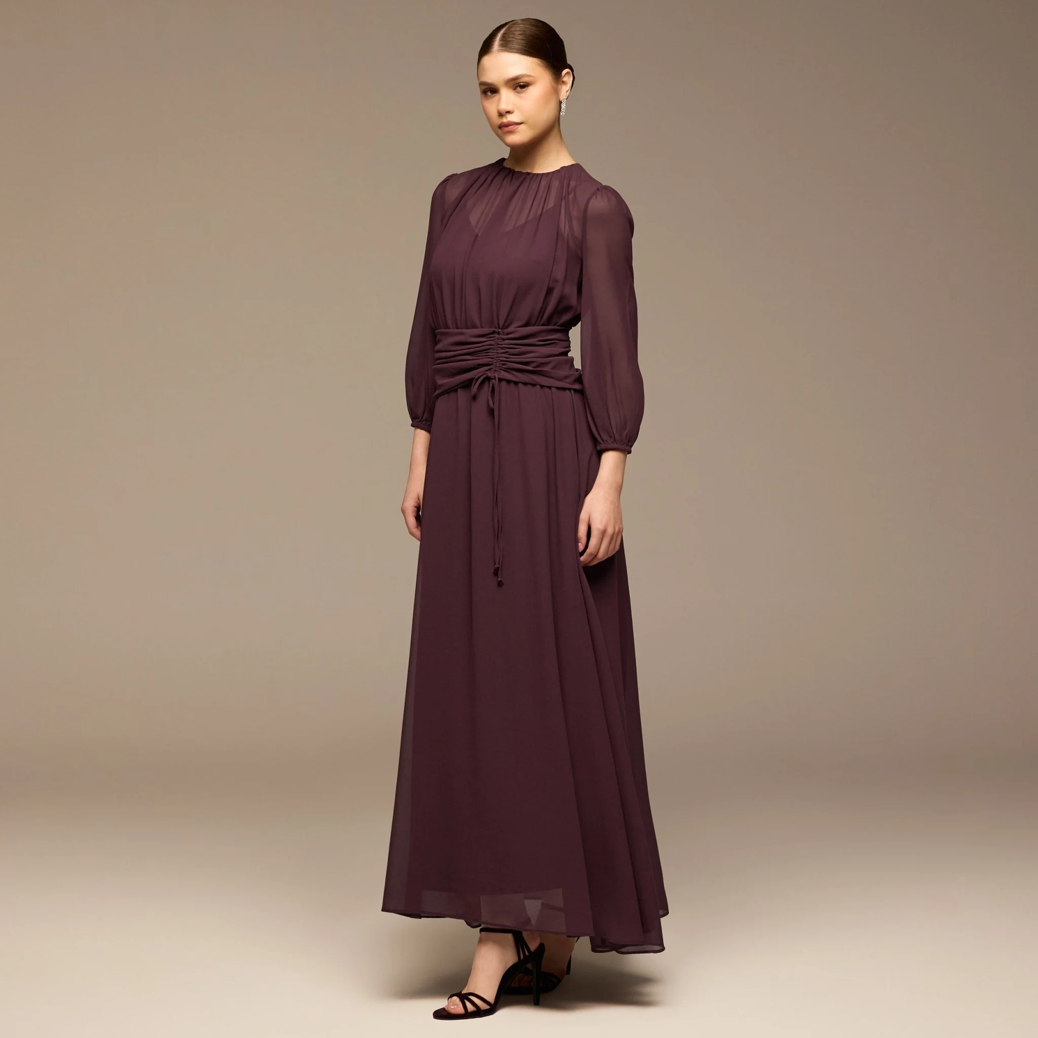 Purple Ruched Waist Chiffon Maxi Dress - Image 2