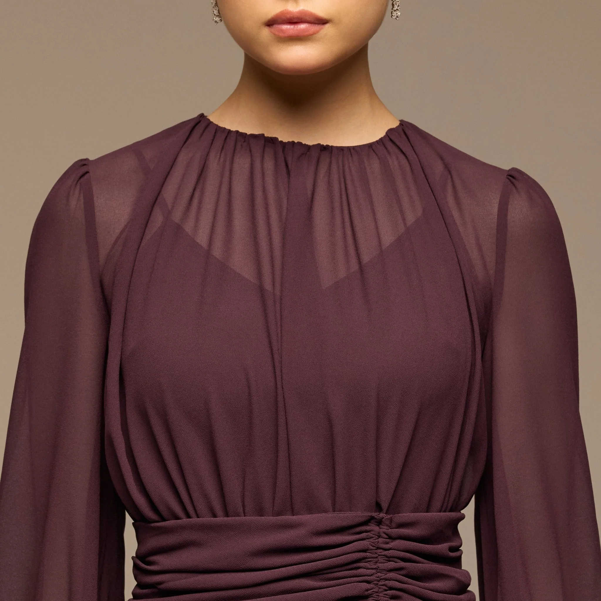Purple Ruched Waist Chiffon Maxi Dress - Image 3