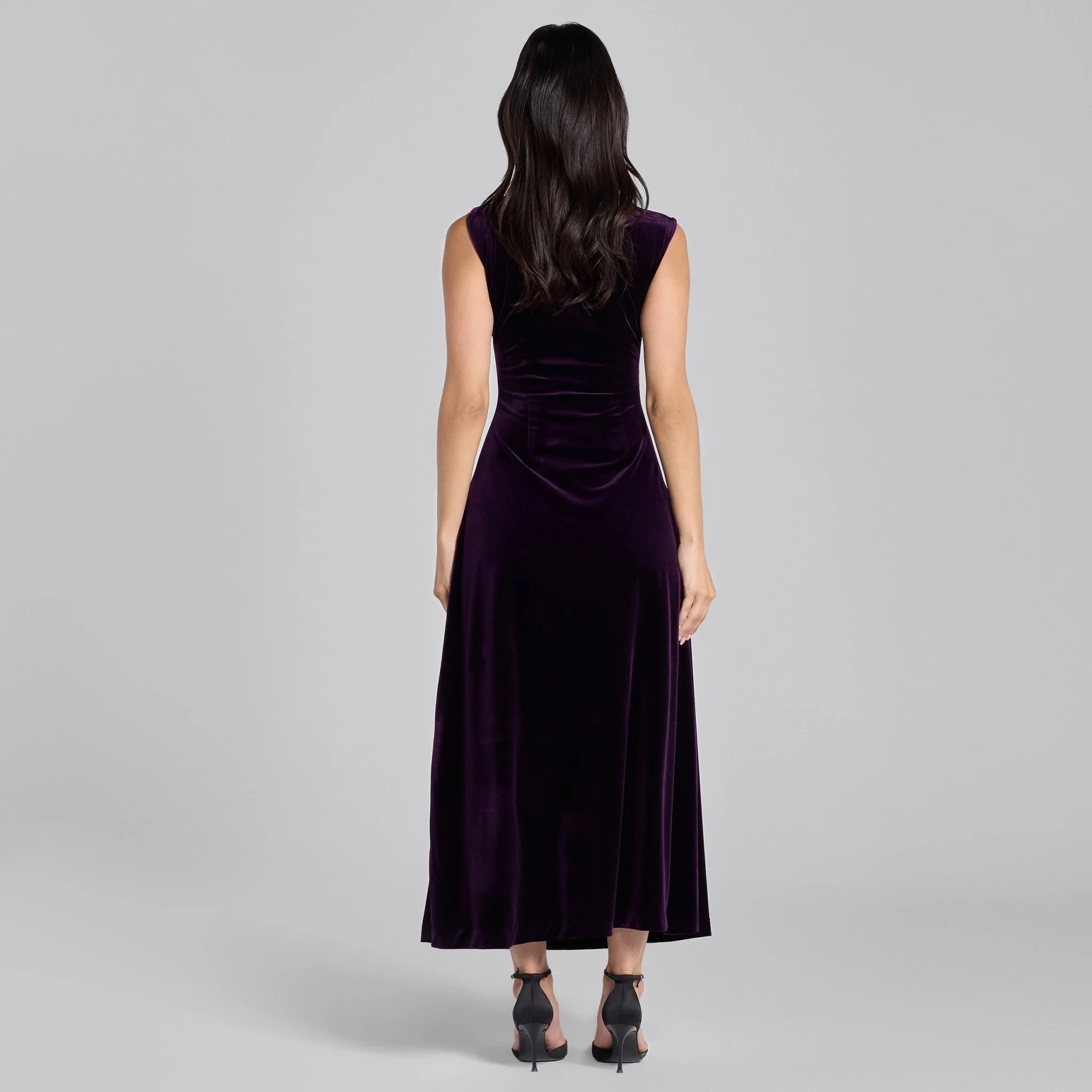 Purple Shoulder Knot Velvet Maxi Dress - Image 4