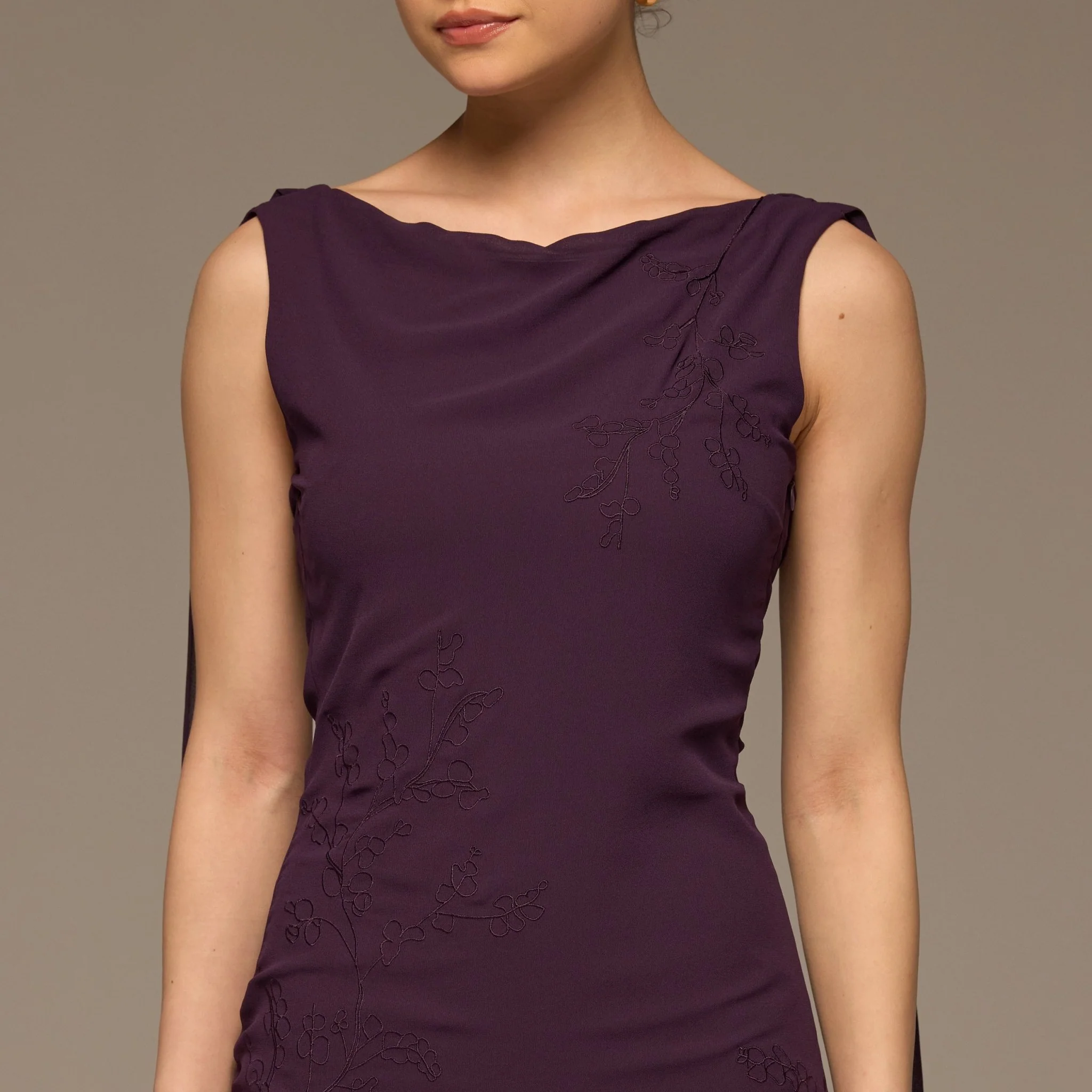 Purple Sleeveless Embroidered Chiffon Maxi Dress - Image 3
