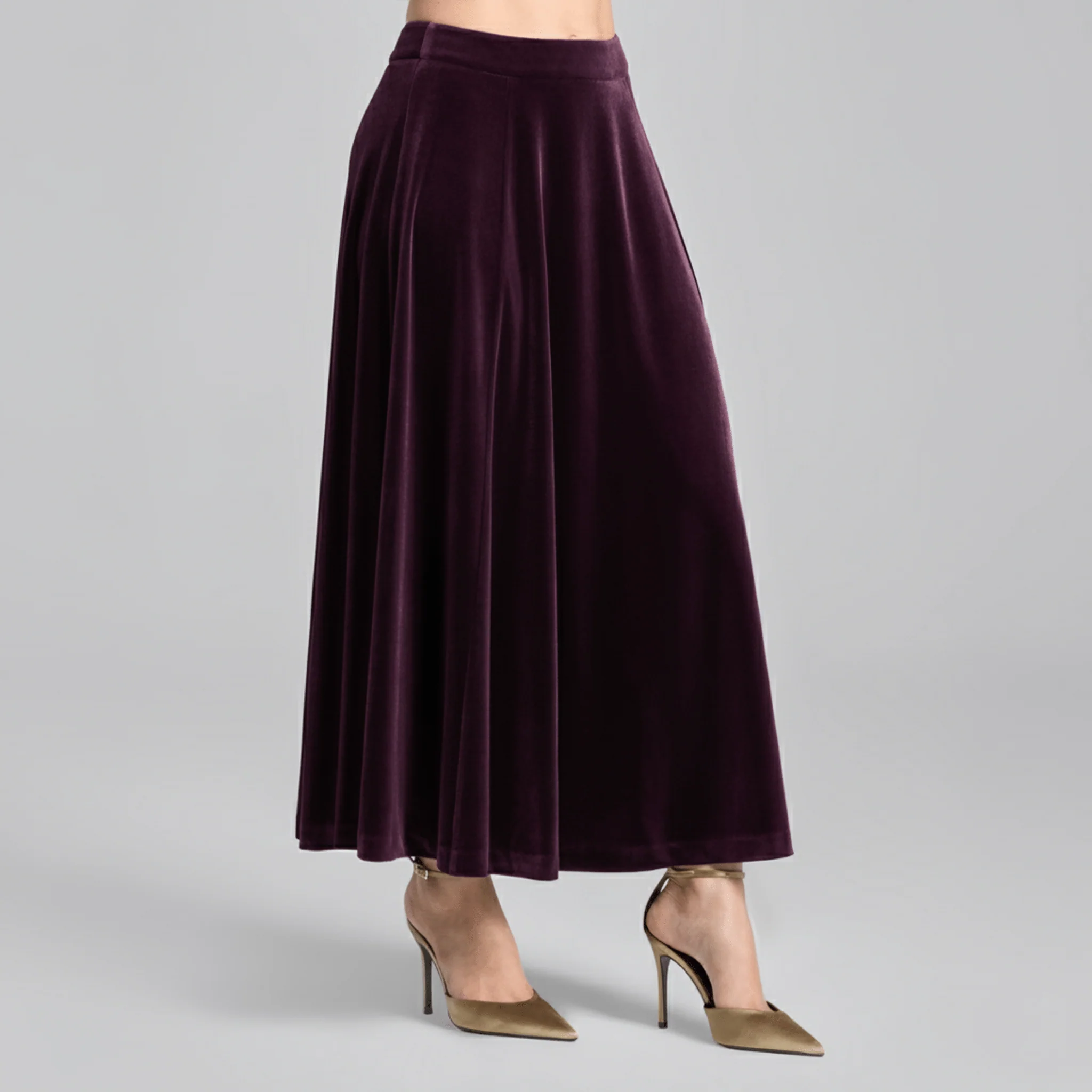 Purple A Line Velvet Midi Skirt - Image 2