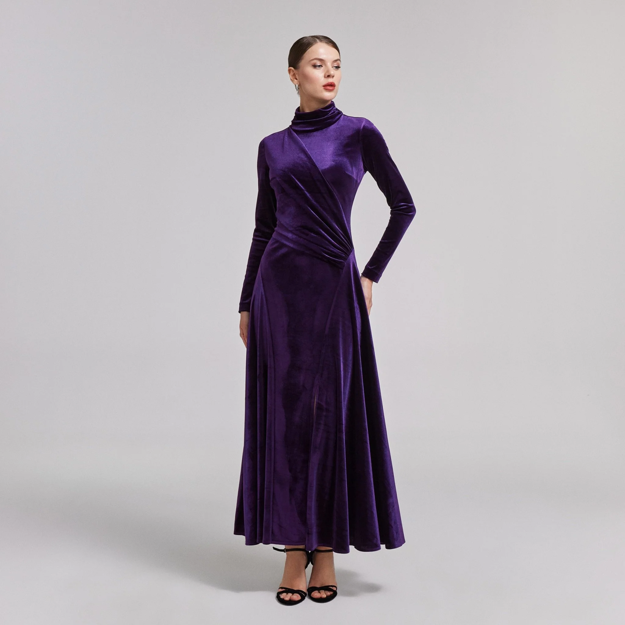 Purple Velvet Mock Neck Maxi Dress - Image 2