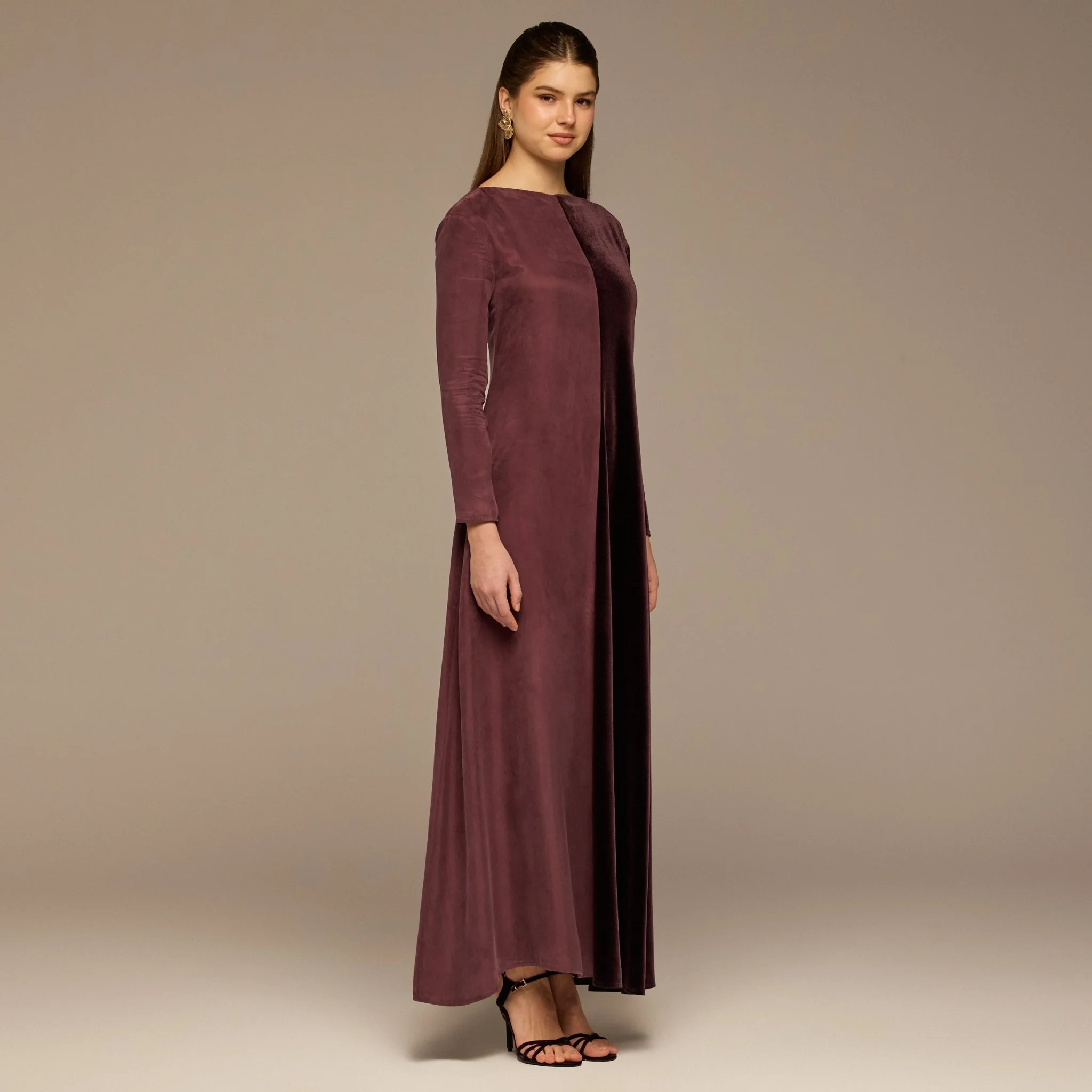 Burgundy Two Tone Velvet-Cupro Maxi Dress - Image 2
