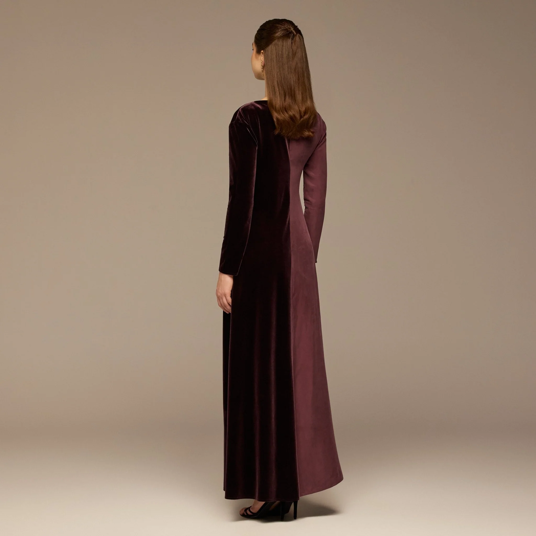Burgundy Two Tone Velvet-Cupro Maxi Dress - Image 4