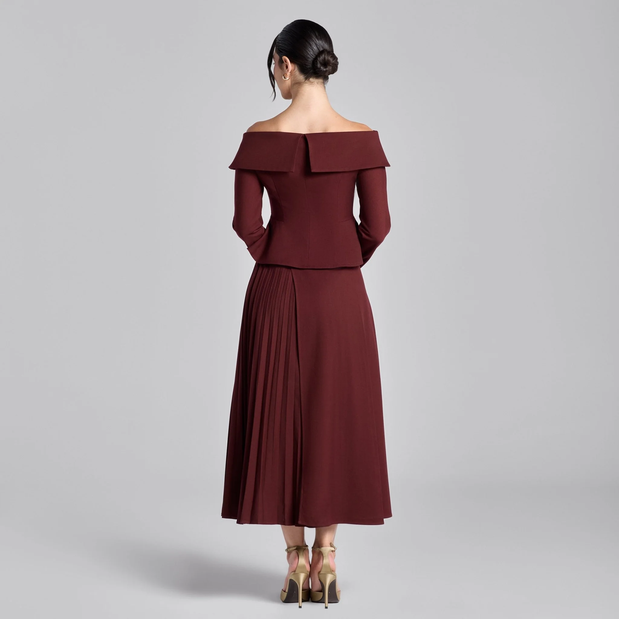 Burgundy Asymmetric Wool Midi Skirt - Image 5