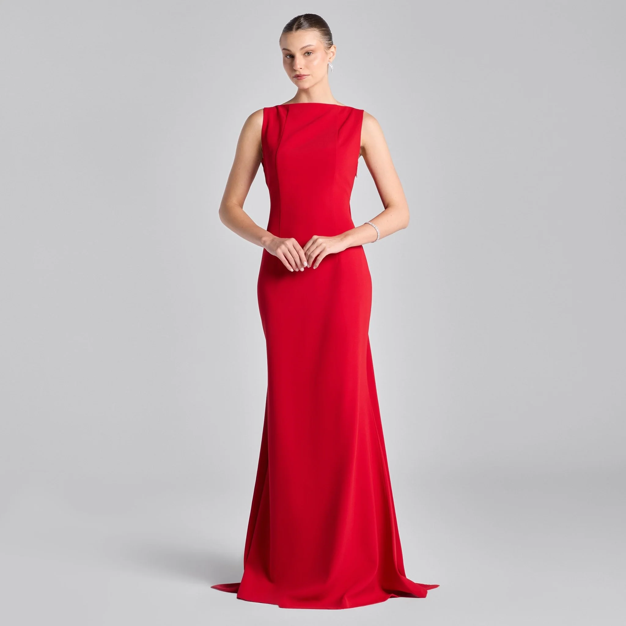 Red Back Scarf Crepe Maxi Dress