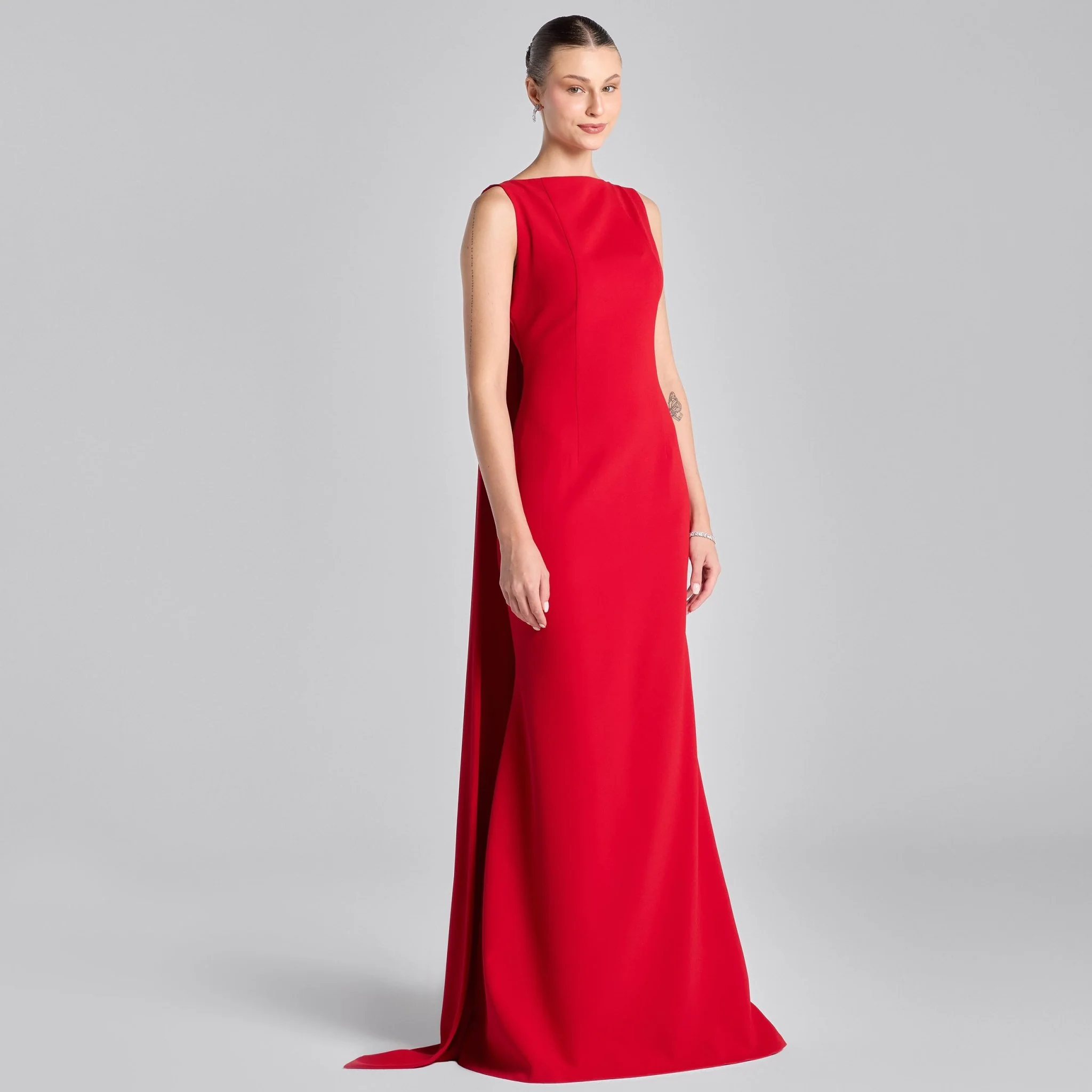 Red Back Scarf Crepe Maxi Dress - Image 2