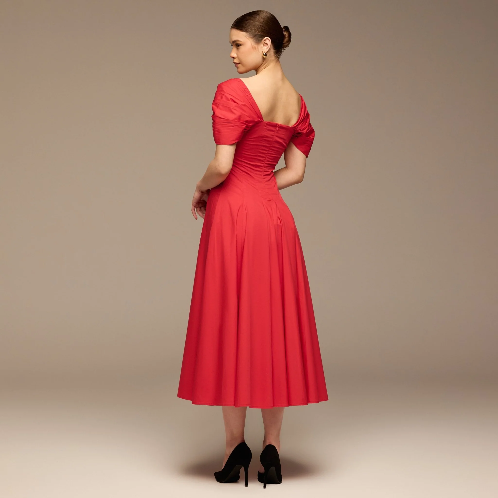 Red Puff Sleeve Cotton Maxi Dress - Image 4