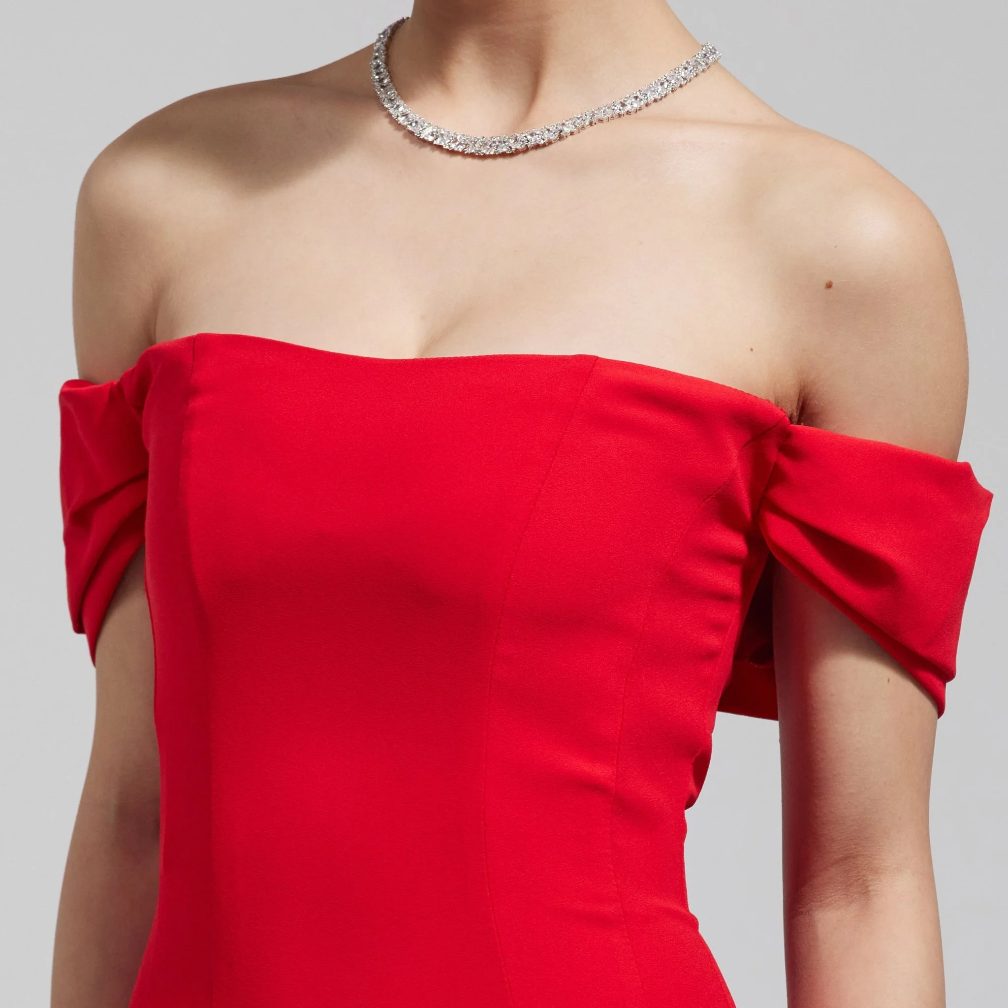 Red Off-Shoulder Crepe Gown - Image 3