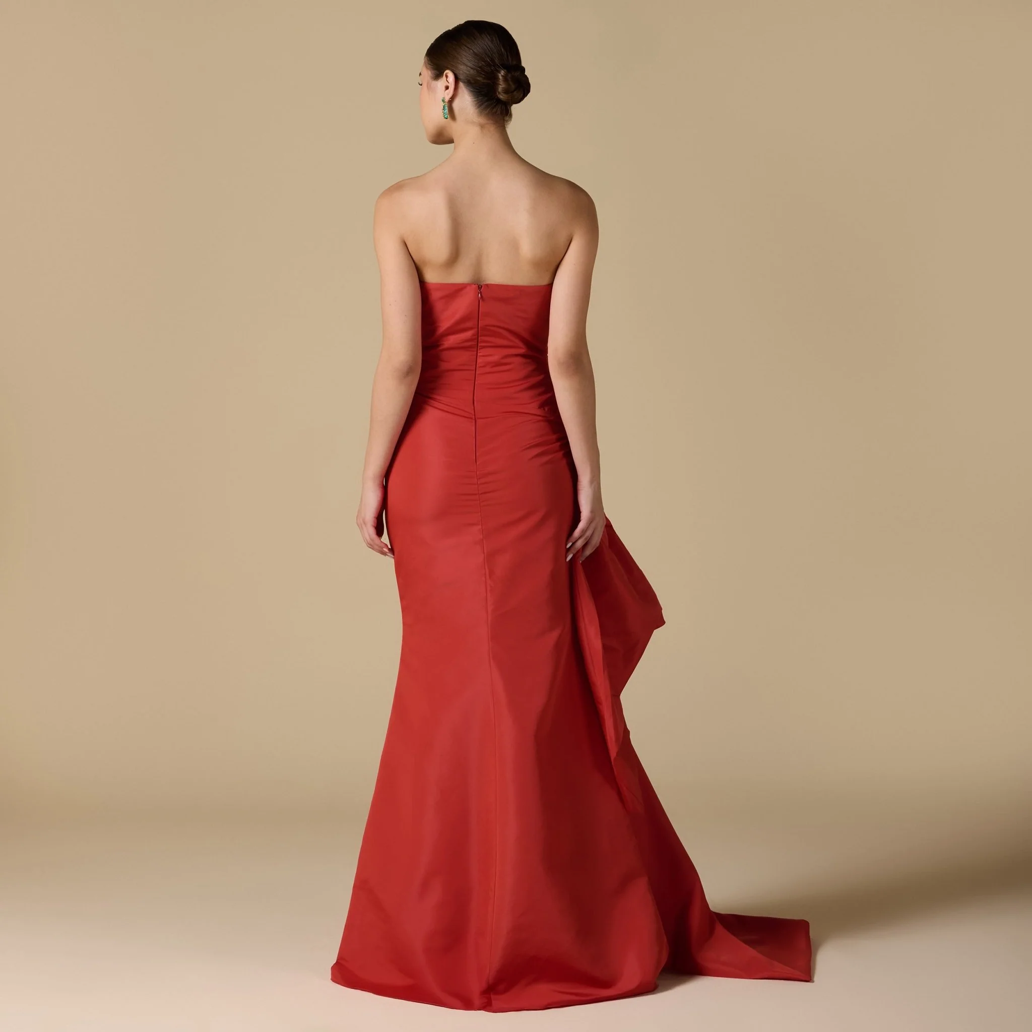 Red Taffeta Gown with Voluminous Side - Image 4
