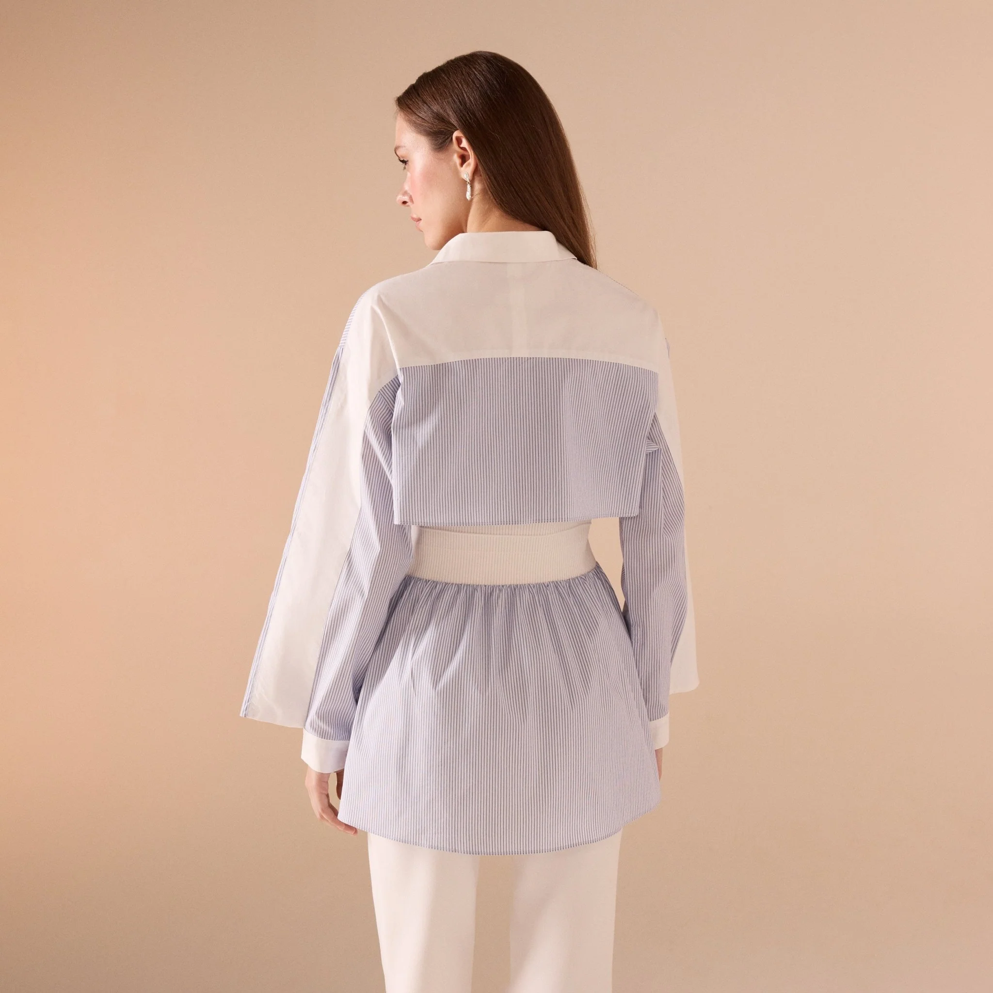 Baby Blue Ribbed Detailed Cotton Shirt - Image 4