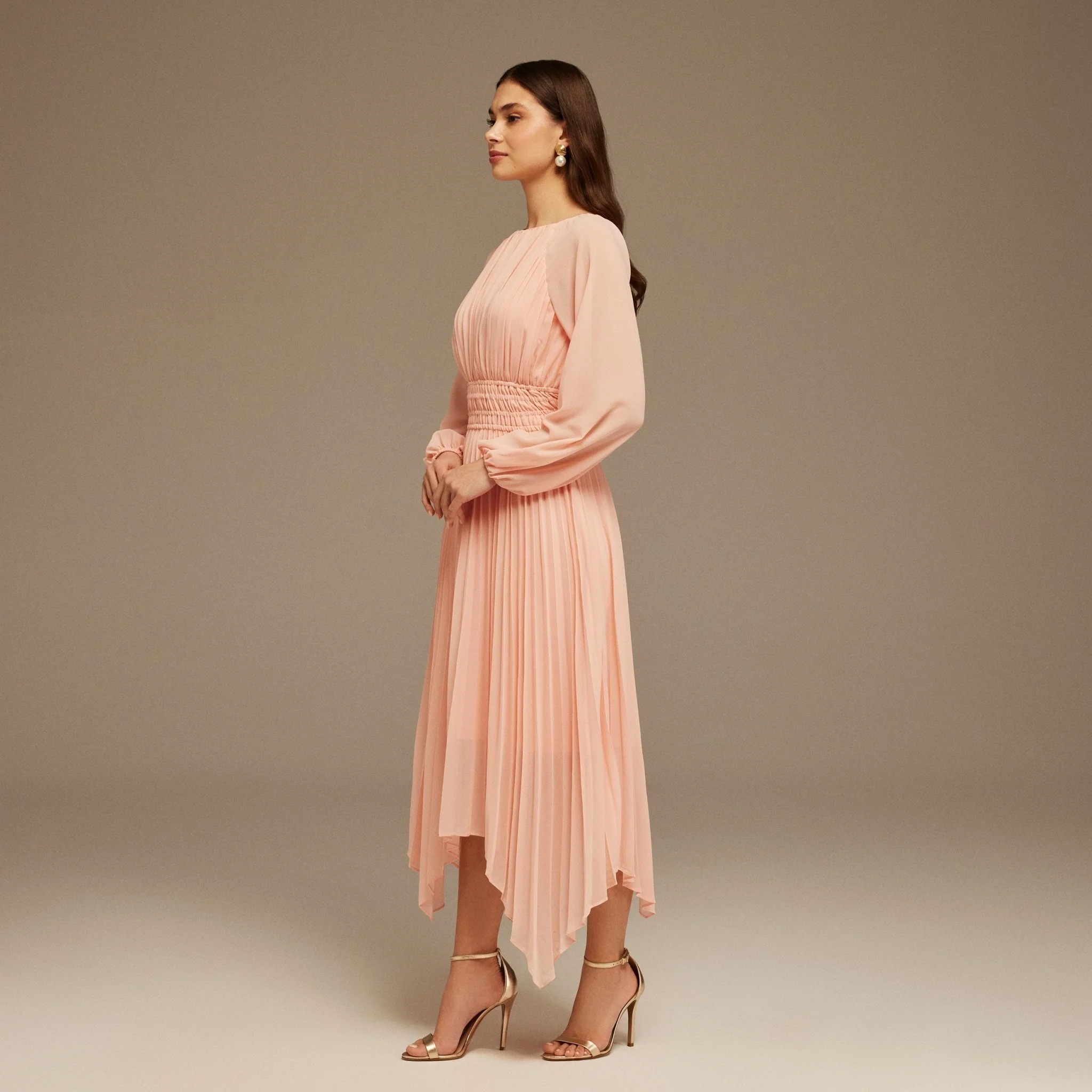 Pink Chiffon Pleated Midi Dress - Image 2
